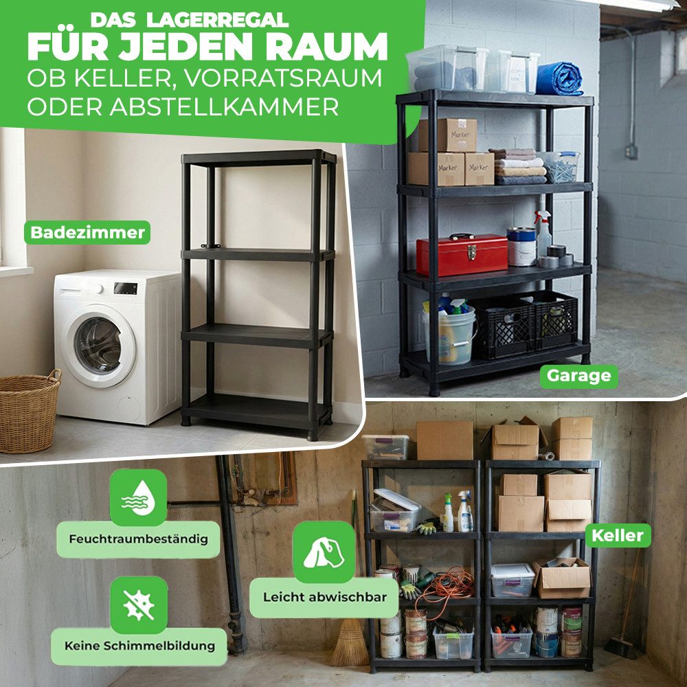 ONDIS24 Steckregal 3x Kunststoffregal, 60 x 30 x 131 (H) cm, 4 Böden, Schwerlastregal, bis zu 80 kg, Regal, Lagerregal - 3er Pack
