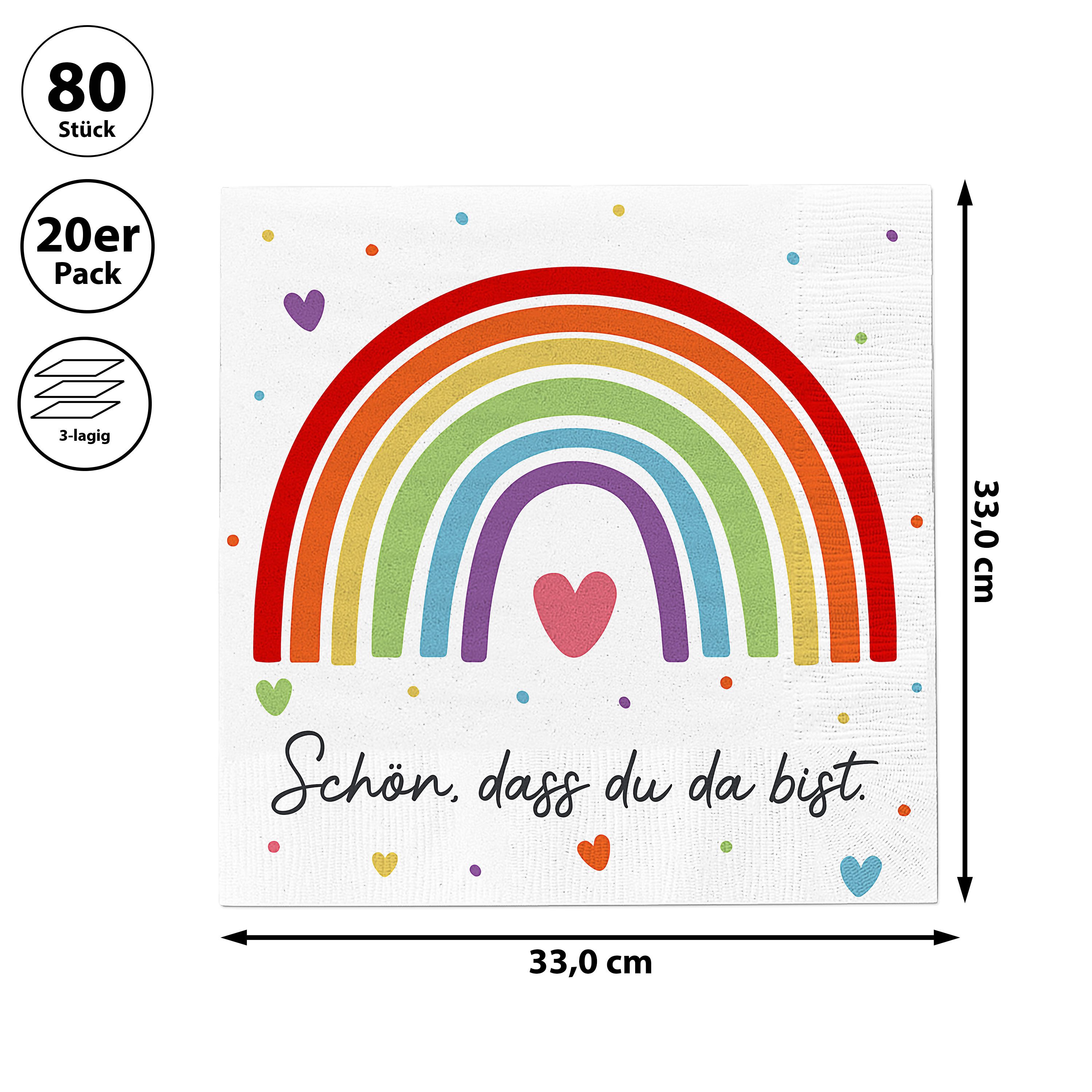 CEPEWA Papierserviette Servietten 'Regenbogen' 80er Set 33x33cm 3-lagig Papierserviette Tuch – Bild 2 von 5