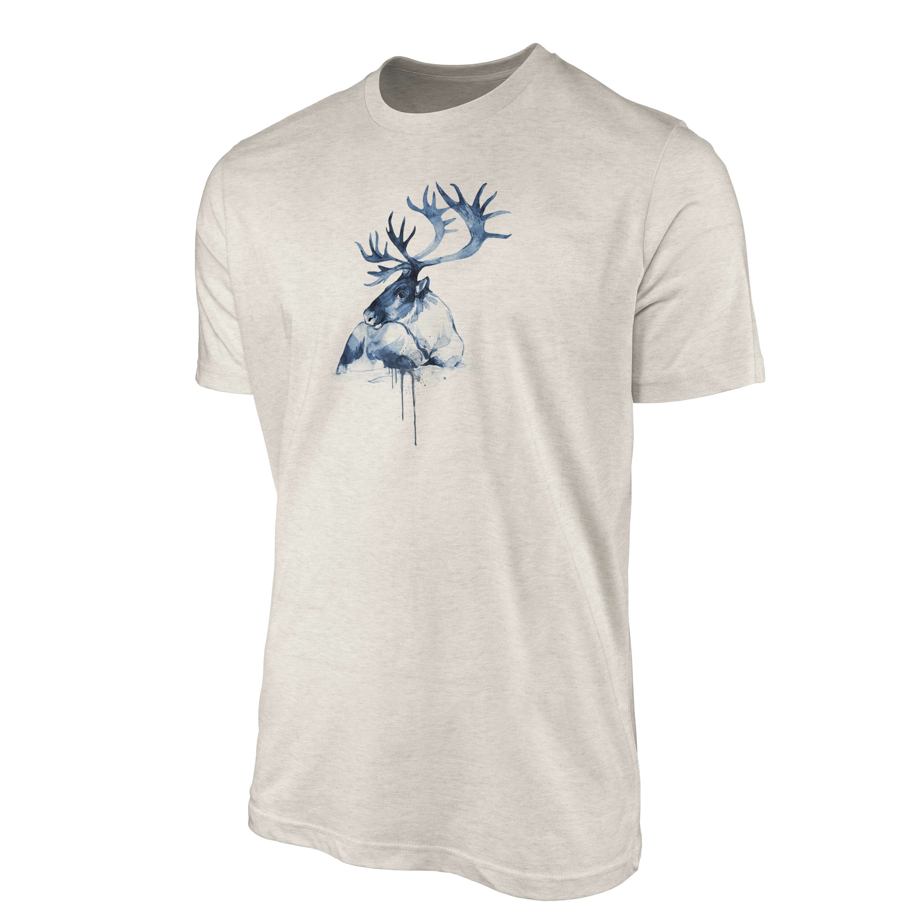 Sinus Art T-Shirt Herren Shirt Ökomode Aquarell gekämmte Hirsch Bio-Baumwolle erneu 100% Motiv aus (1-tlg) Nachhaltig T-Shirt
