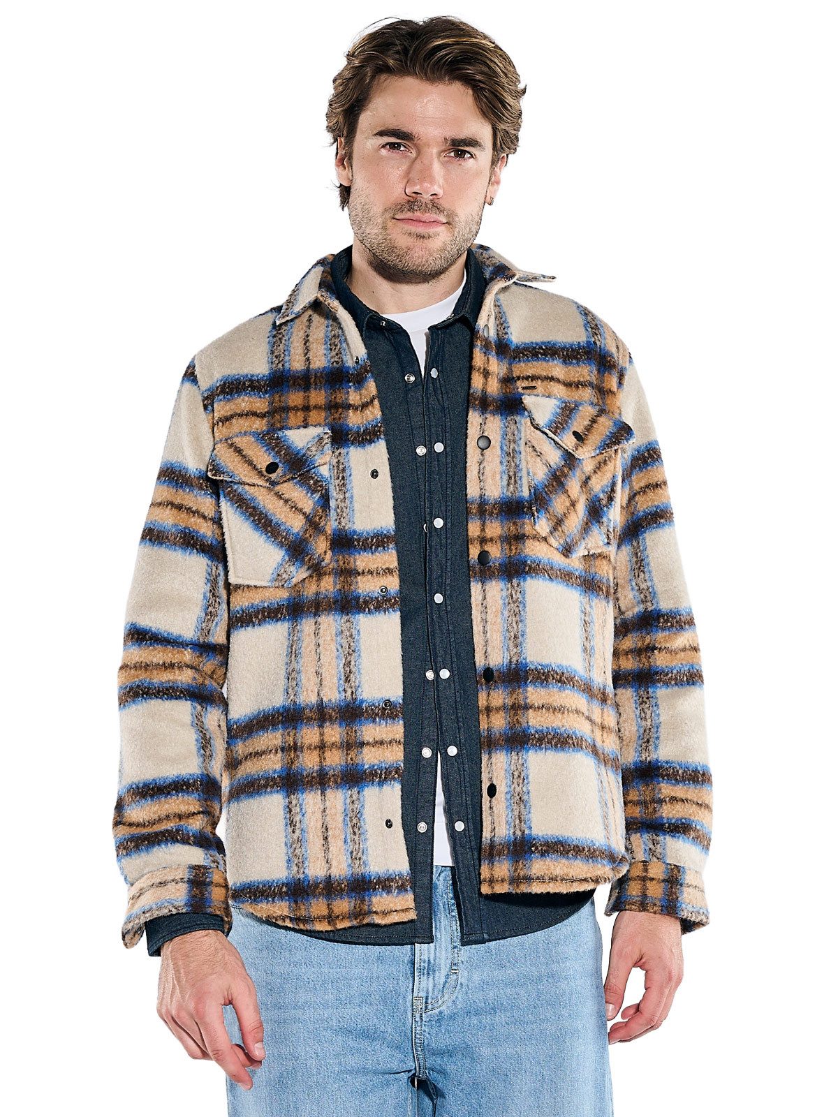emilio adani Langarmhemd Herren Flanell-Overshirt, Royalblau