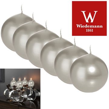 Wiedemann Kerzen Kugelkerze 6er Set Kugelkerzen, Ø 8 cm, Silber lackiert (6-tlg), RAL Qualität - Rauch- und Rußarmes Abbrennen