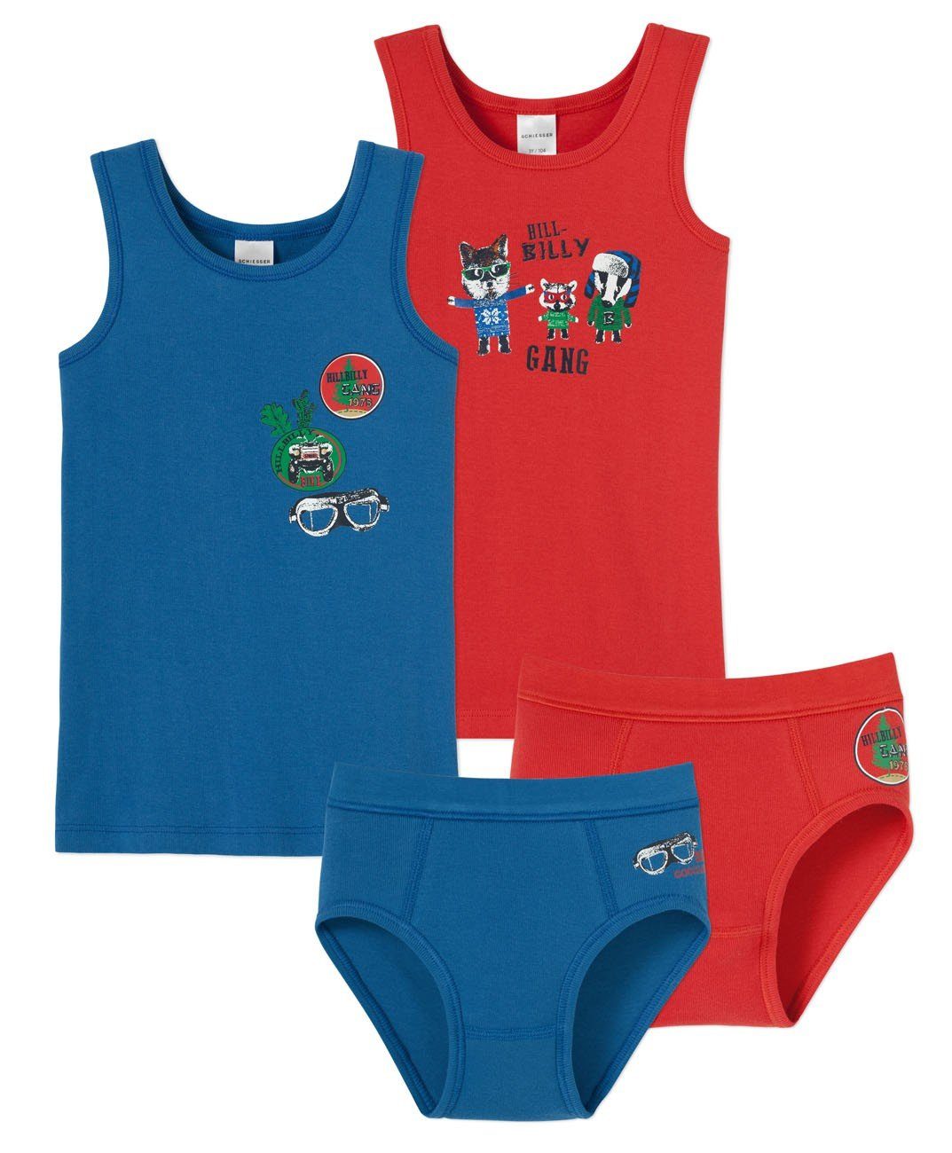 Schiesser Slip (4 St) 4er Set Unterwäsche: 2x Jungen Unterhemd + 2x  Sport-Slip, Feinripp-Qualität, blau+orange online kaufen | OTTO
