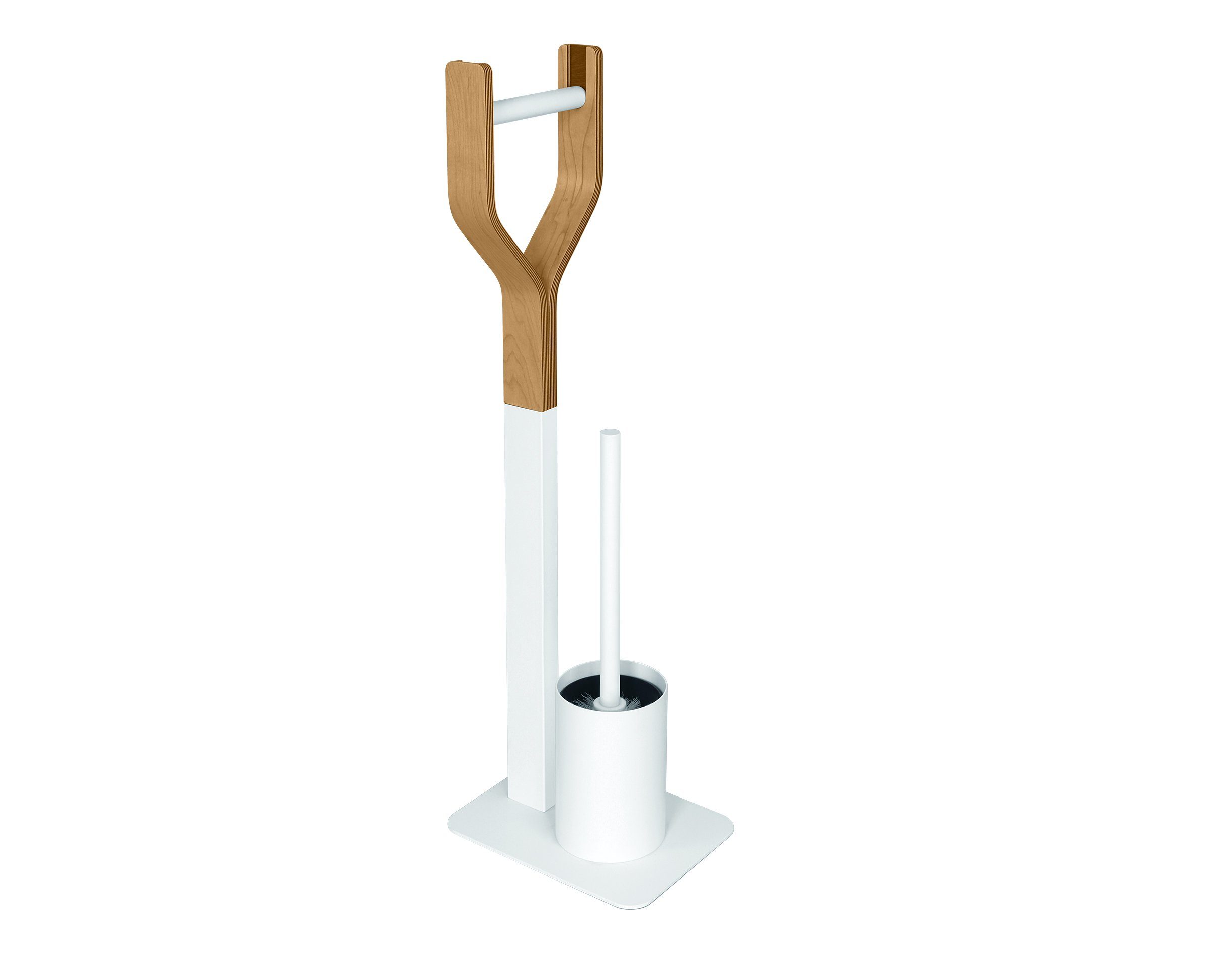Bambus Klopapierhalter mit Klobürste Stand WC Garnitur weiße Bürstengarnitur 