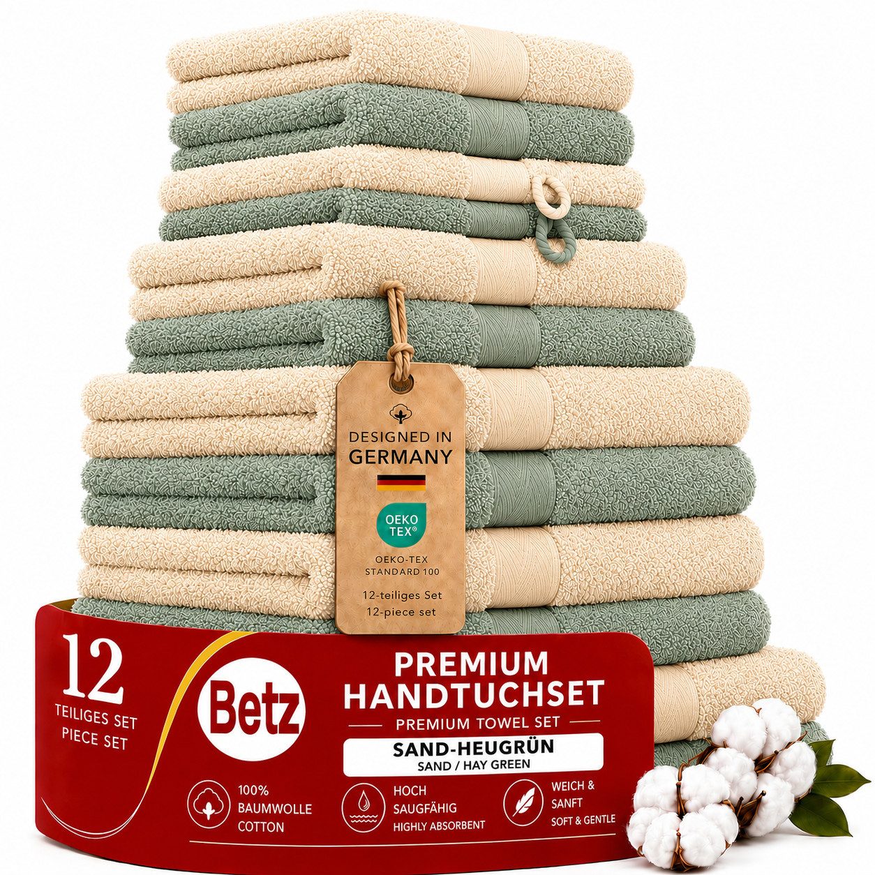 Betz Handtücher Premium Handtuch-Set 12-tlg., 100% Baumwolle (Set, 12-St), Duschtücher,Handtücher, Gästetücher, Seiftücher,Waschhandschuhe