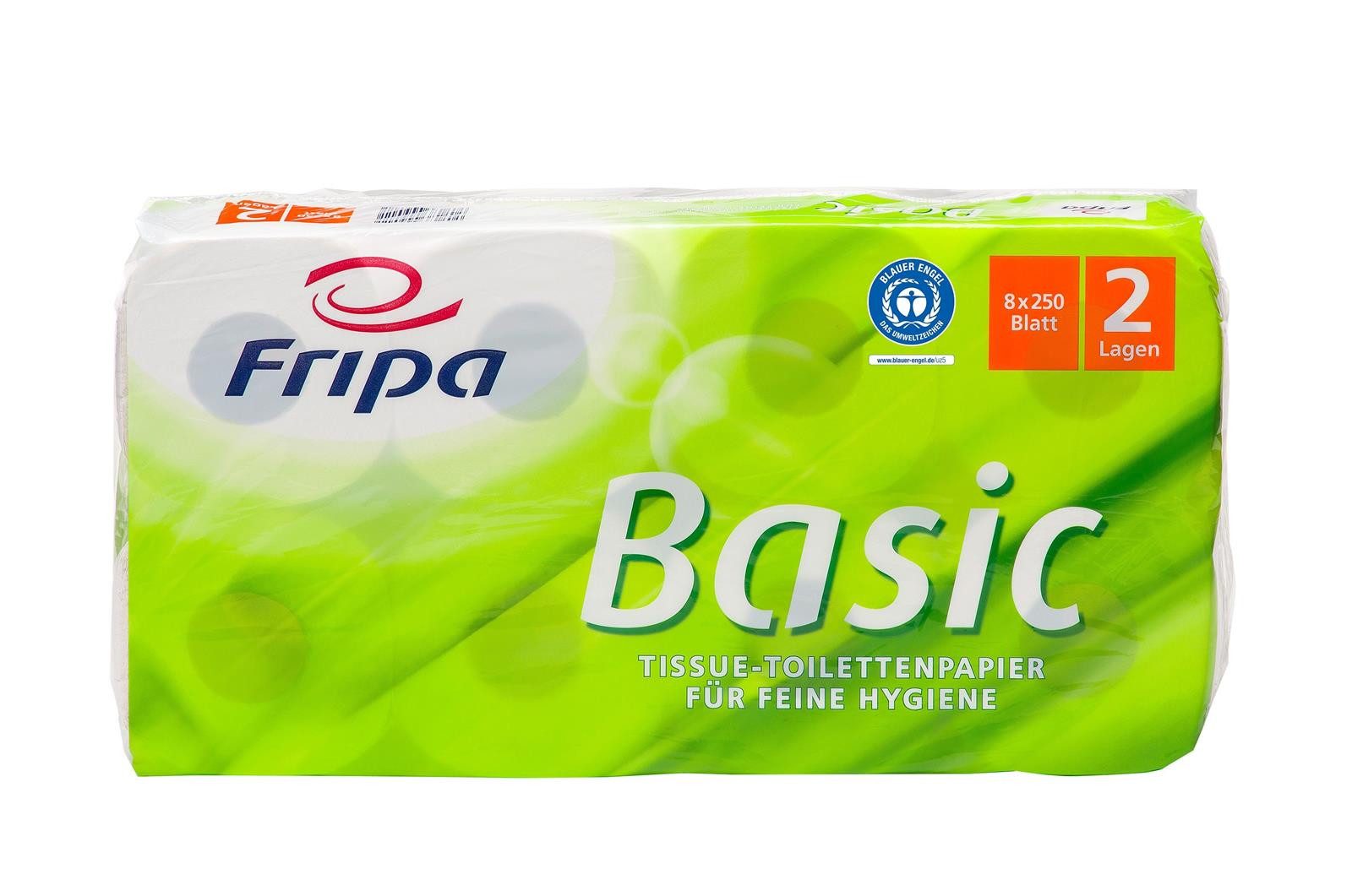 Fripa Туалетная бумага Туалетная бумага Basic - 2-lagig recycling geprägt hochweiß 8 Rollen à