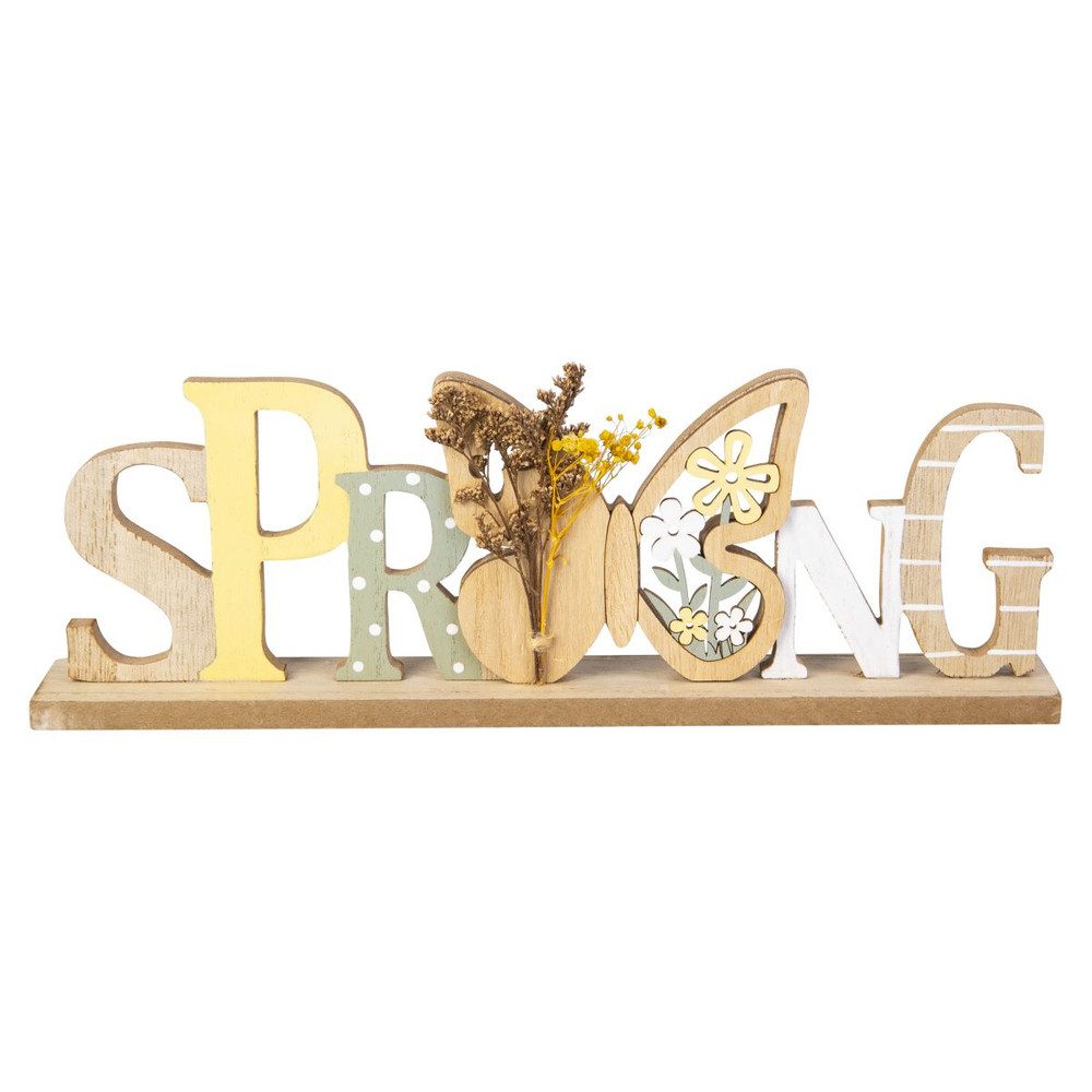 Dekofigur Schriftzug Spring - Holz - ca. 30x4x10 cm