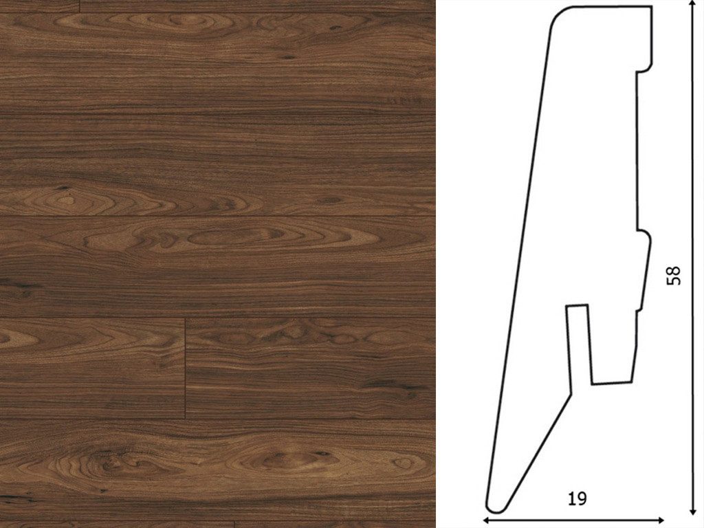 KRONOTEX Sockelleiste KRONOTEX Sockelleiste Nussbaum Braun 58×19 mm 2.4 m, L: 240 cm, H: 5.8 cm, 1-St.
