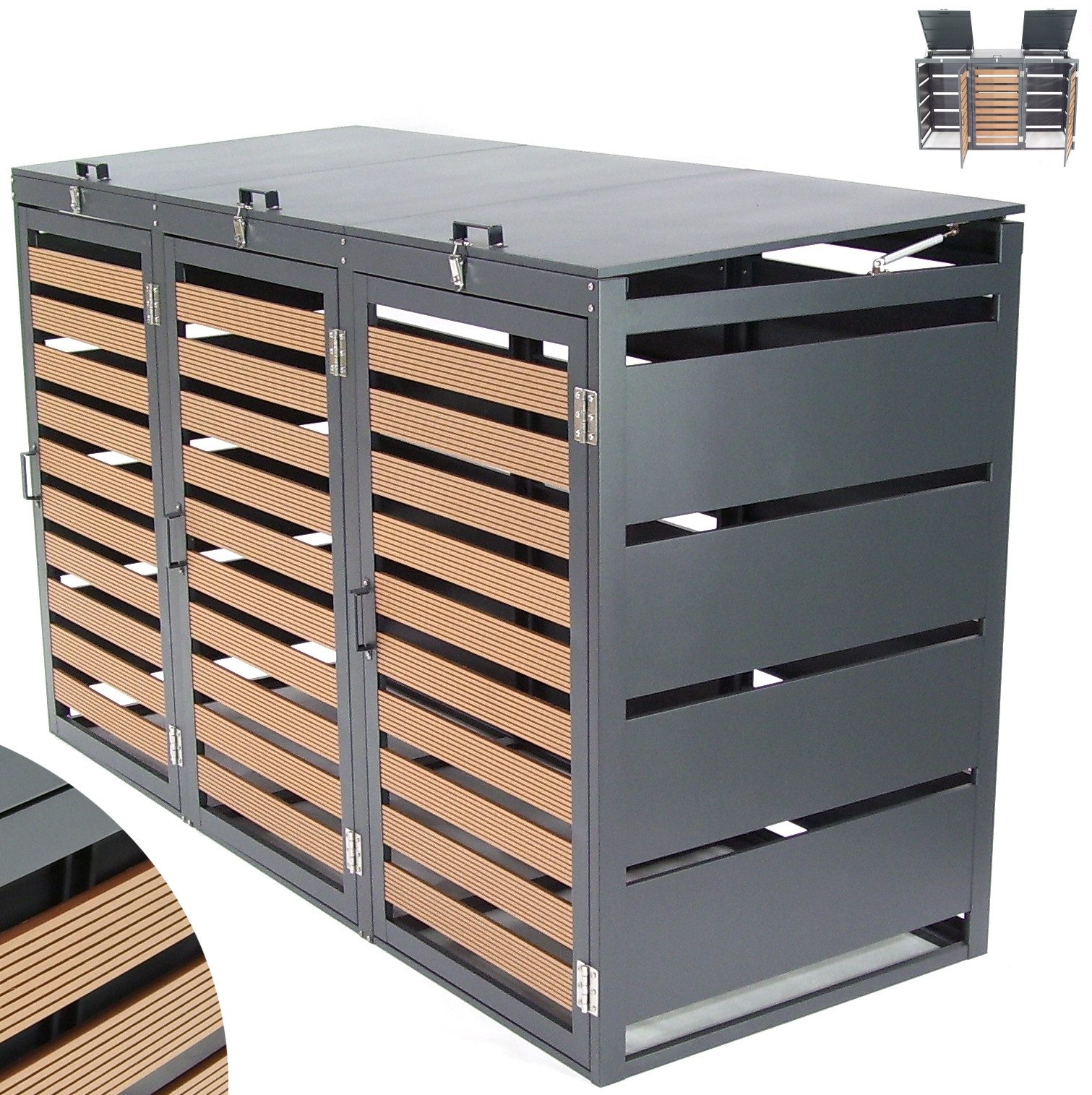Apex Mülltonnenbox Mülltonnenbox 3-er 240L Mülltonnenverkleidung WPC Holzdielen 57091 (1 St)