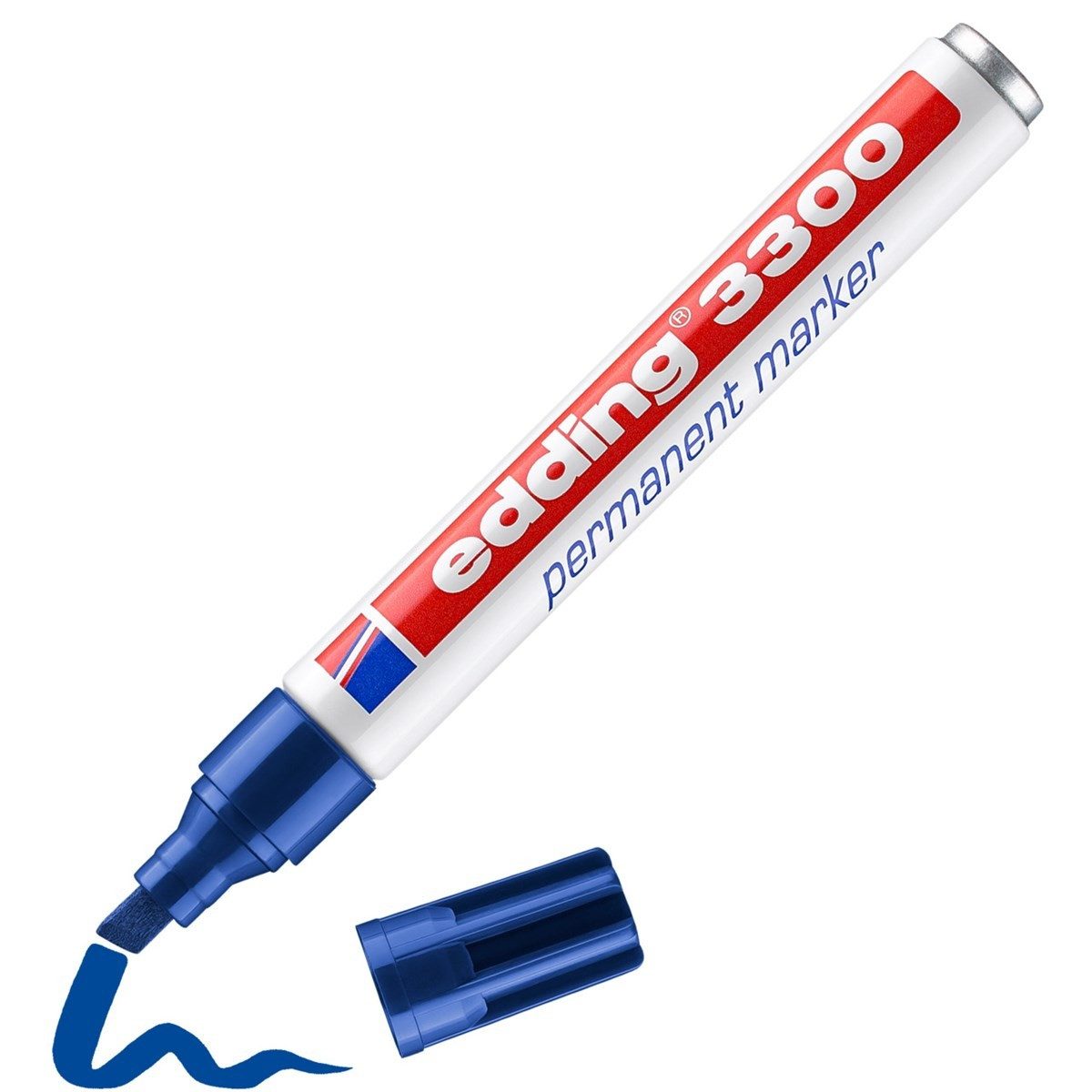 edding Permanentmarker Permanentmarker 3300 Keilspitze blau, geruchsarme Tinte