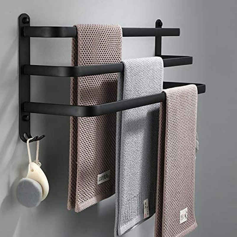 GLiving Handtuchhalter Badezimmer-Handtuchhalter, schwarze selbstklebende Wand-Handtuchhalter