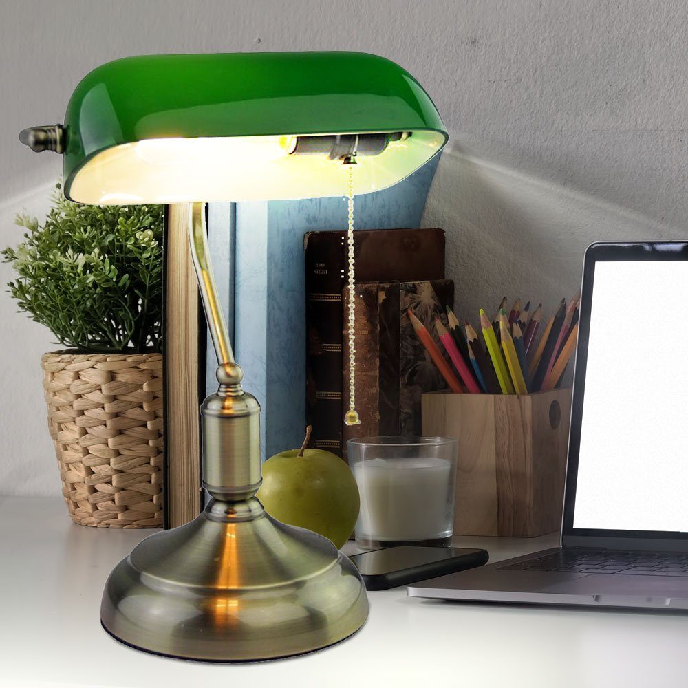 V-TAC Schreibtischlampe, Retro verstellbar Tischleuchte inklusive, grün Bankerlampe Leuchtmittel Glas Zugschalter nicht