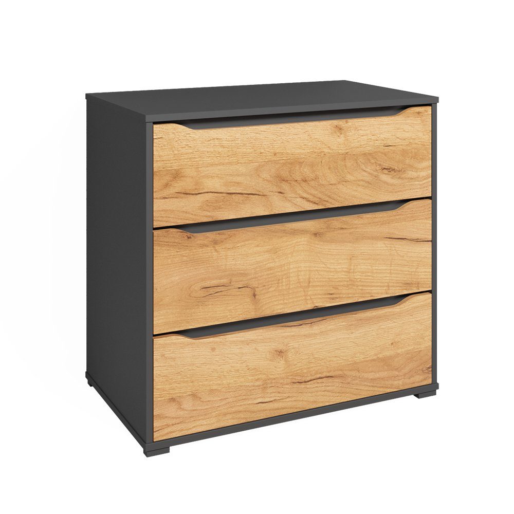Vicco Kommode Ruben, Goldkraft Eiche/Anthrazit, 80 x 77.6 cm mit Schubladen