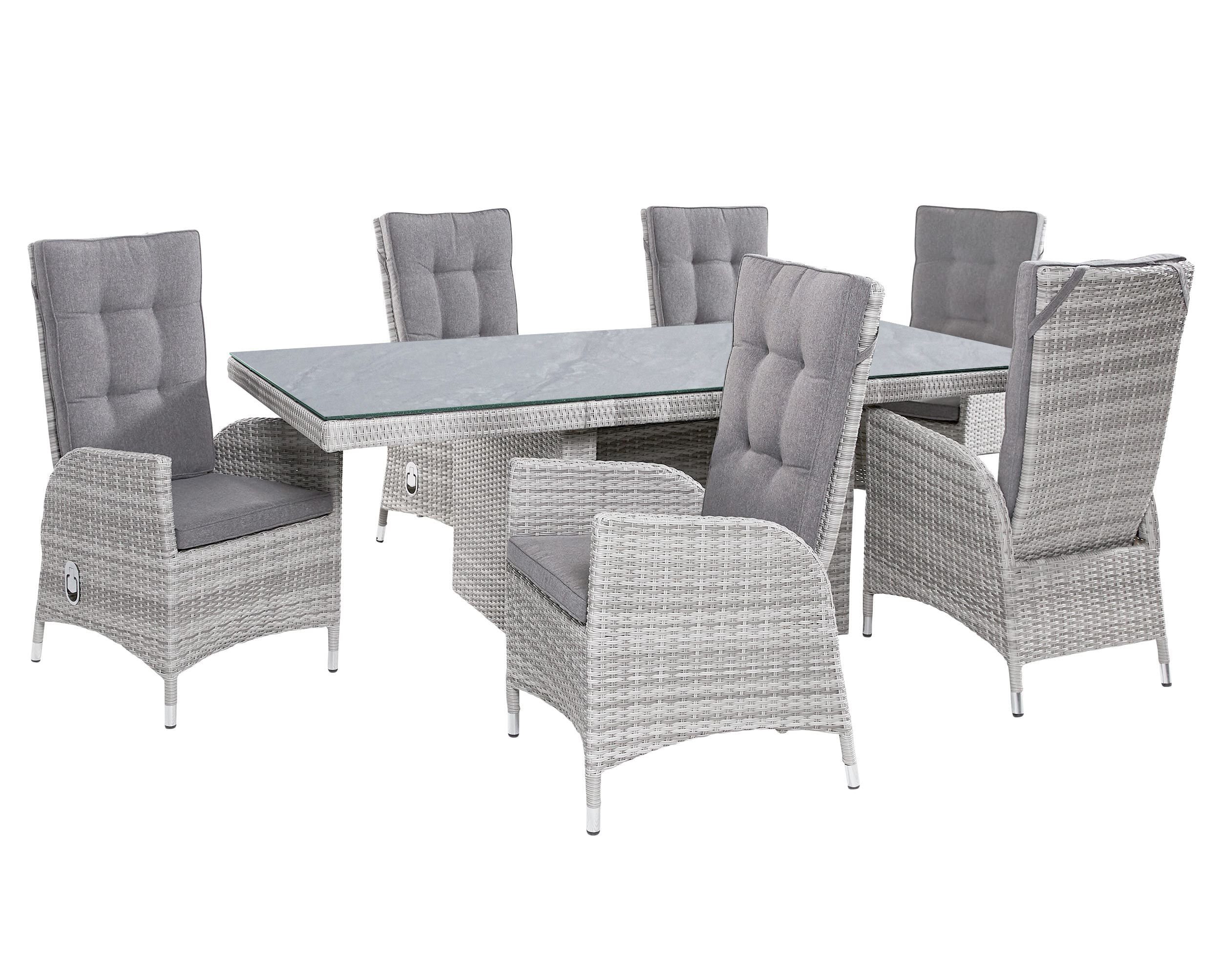 LC Garden Garten-Essgruppe Parma Dining Set III Sitzgruppe Gartenset weiß-grau, (Set, 7-tlg), mit bequemer Polsterung