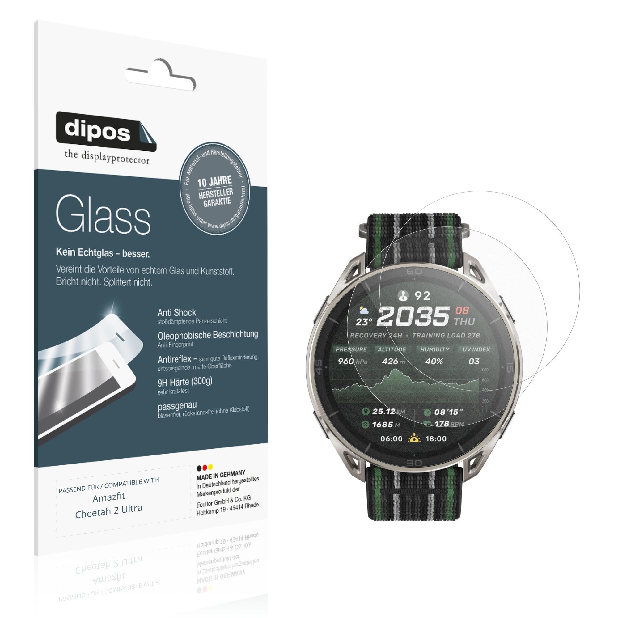 dipos Displayschutzfolie Schutzfolie für Amazfit Cheetah 2 Ultra, 2 Stück, Displayschutz Schutz Folie Made in Germany