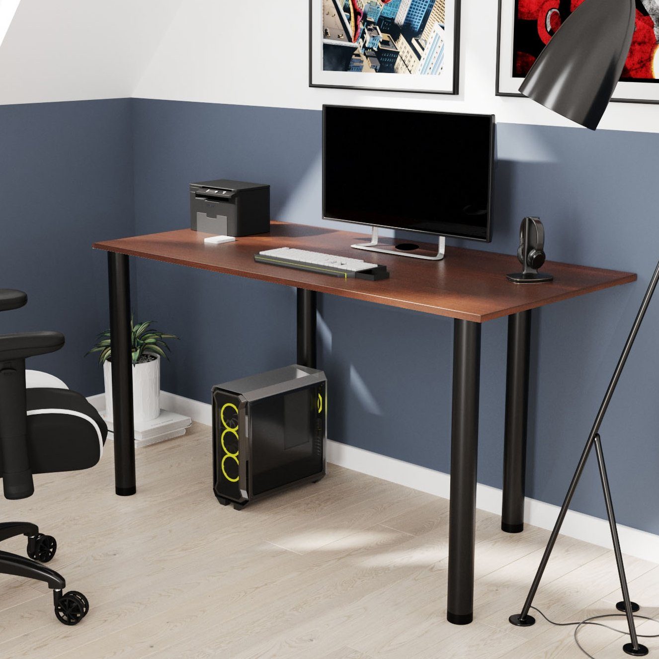 AKKE Schreibtisch, Kantenumleimung mit Walnuss Beinen PVC schwarze Schreibtisch 2mm