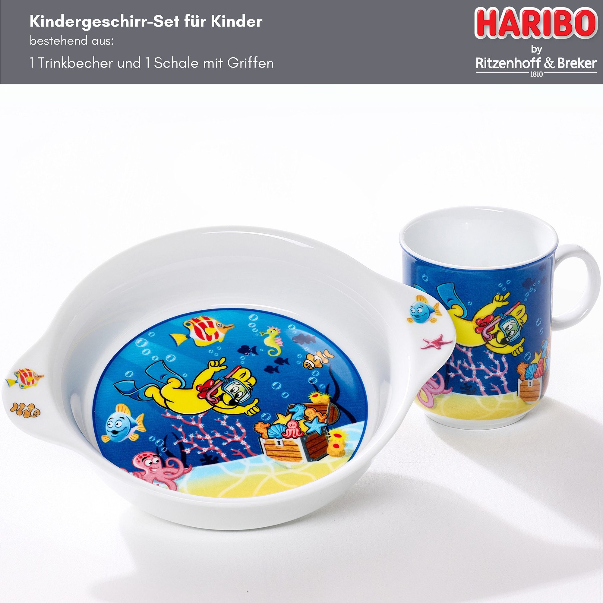 Ritzenhoff & Breker Kindergeschirr-Set HARIBO Seaworld, 2-teilig (2-tlg), 1 Personen, Porzellan, spülmaschinenfest