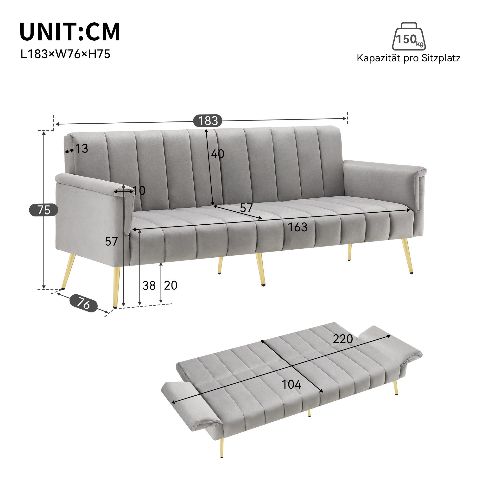 Ulife Sofa mit Schlaffunktion, klappbares Schlafsofa günstig online kaufen