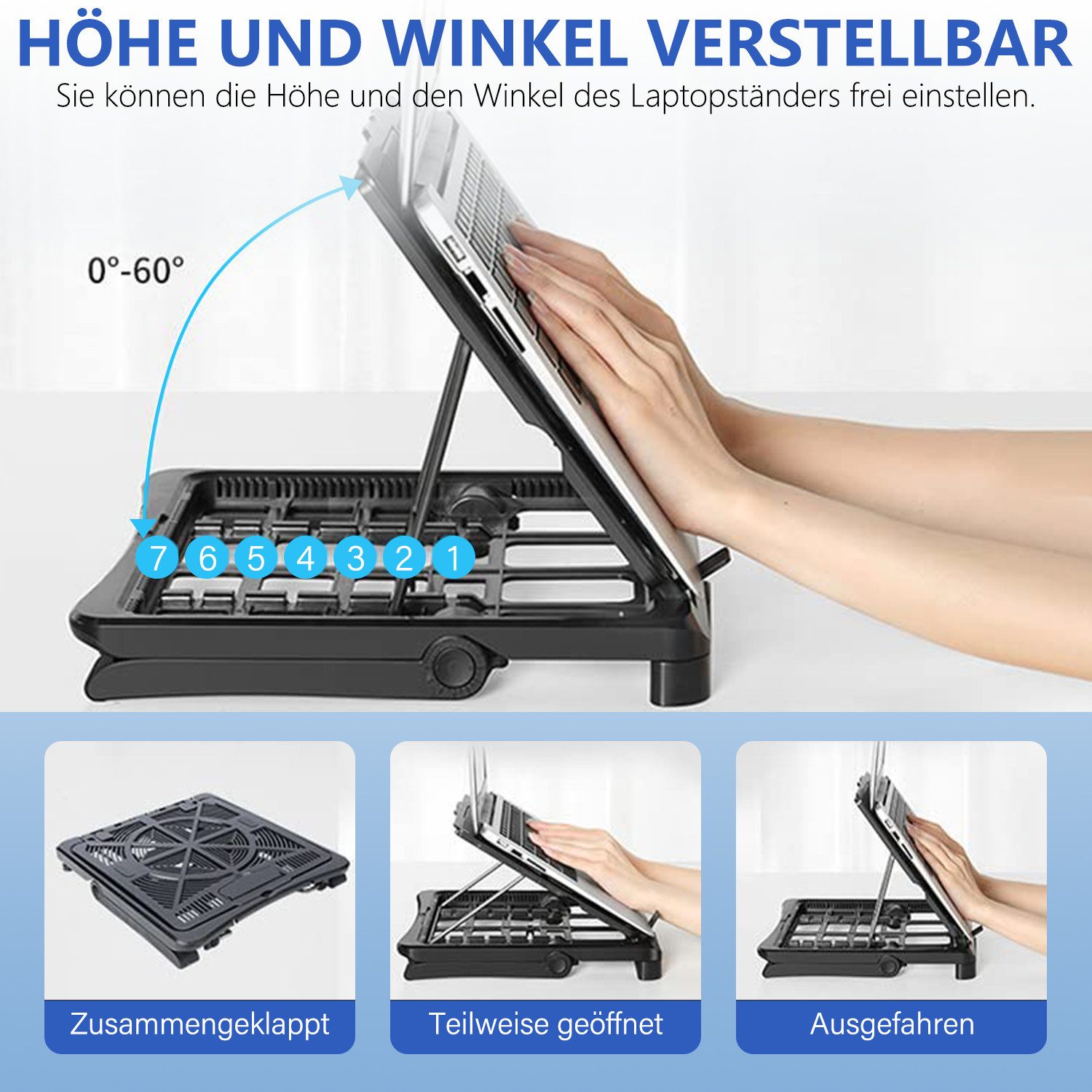 MOPUEA Notebook-Kühler Notebook-Kühler mit verstellbarer Höhe Winkel, mit Höhe Winkel faltbarer Handyhalter