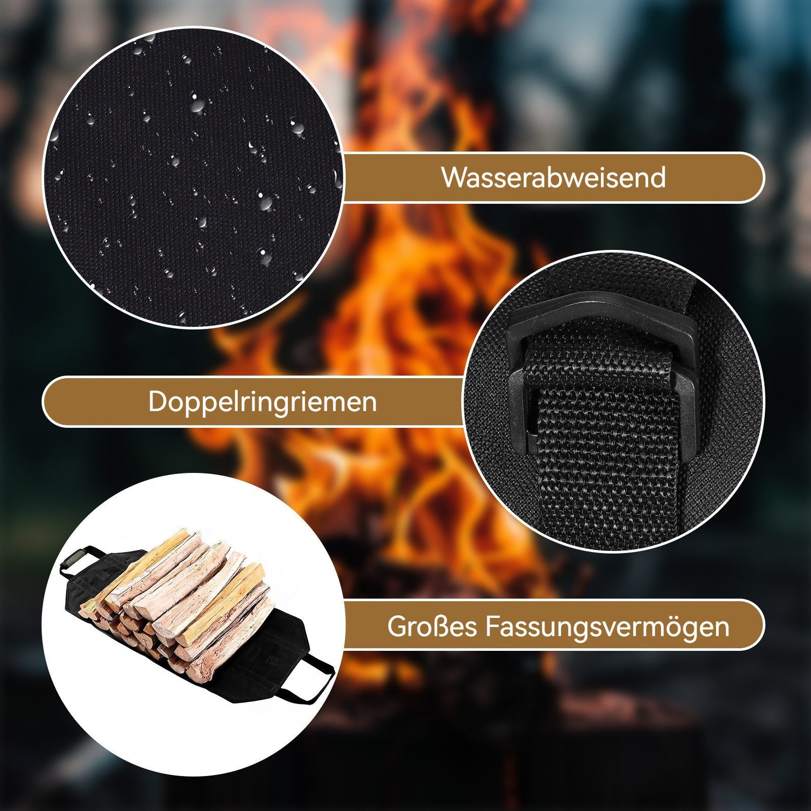 BlingBin Kaminholzkorb Kaminholzträger, Brennholztasche,Holztragetasche,Tragetasche (1 Stück, 1 St., 88*50cm), wasserdicht, groß, für den Außenbereich für Feuerholz, Camping, Grill