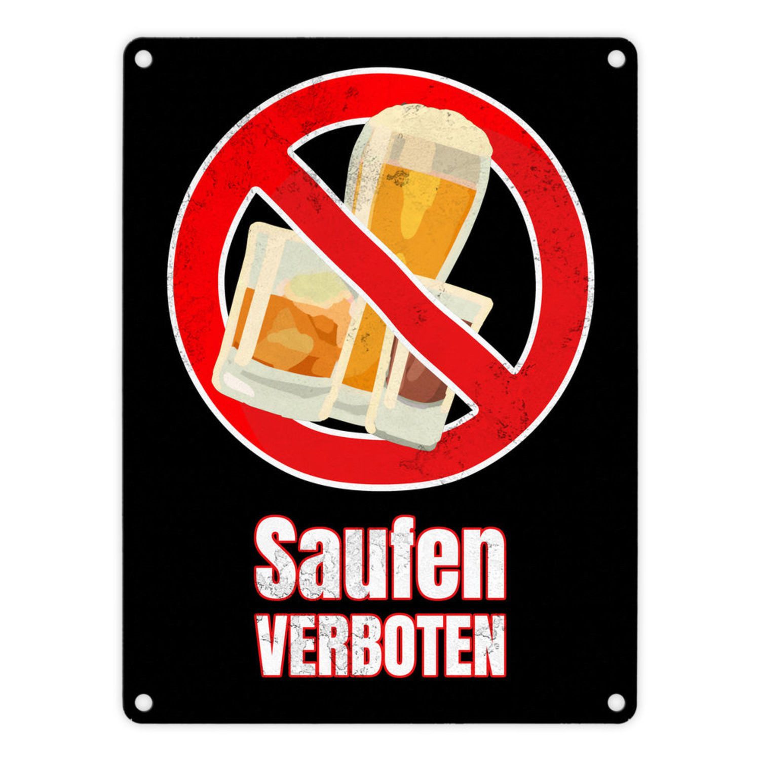 Metallschild Saufen verboten Verbotsschild im Comic-Stil in Schwarz