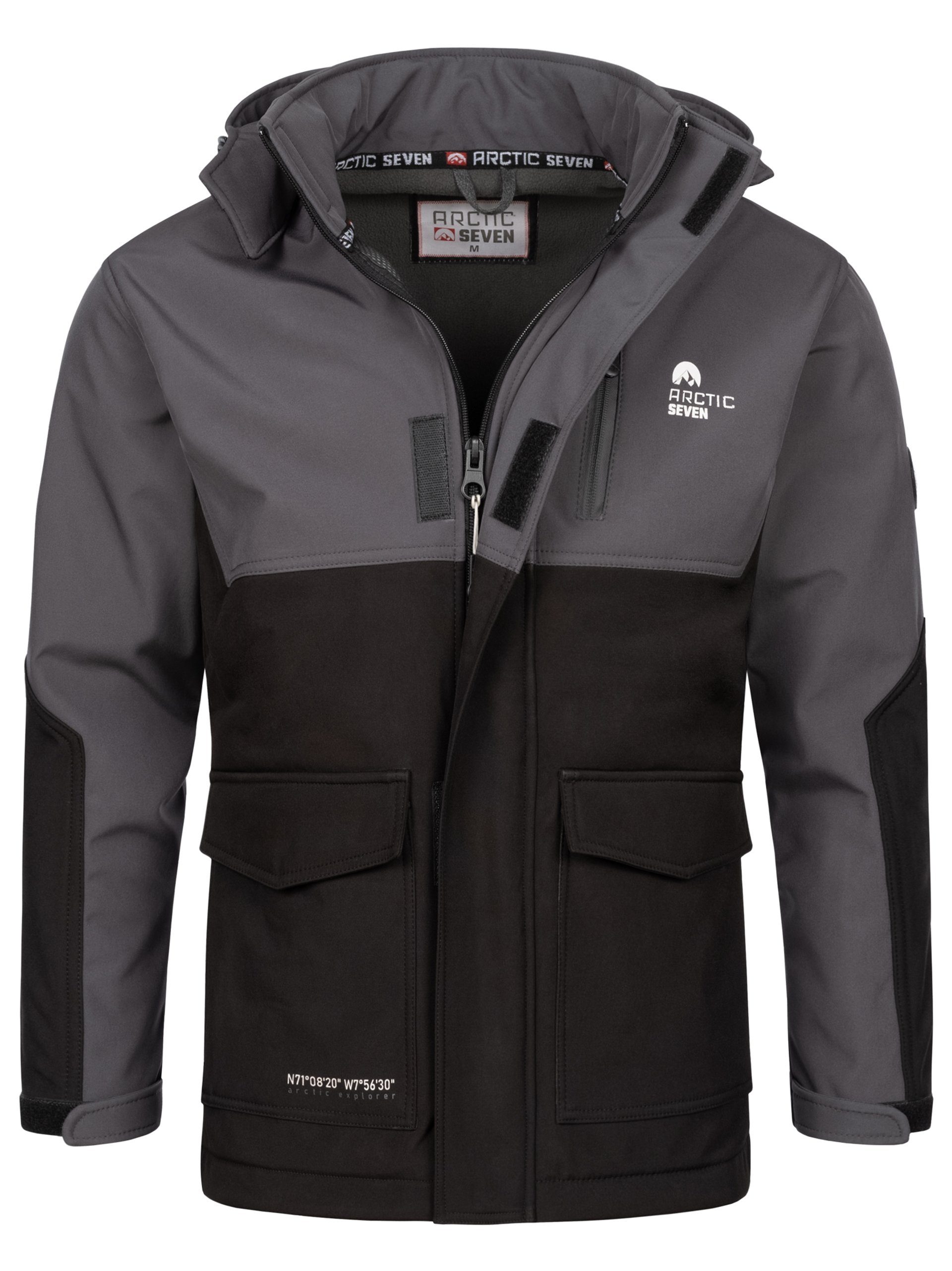 Softshelljacke Seven Schwarz Funktionsjacke Arctic - Dunkelgrau sportliche ASRenaldoo