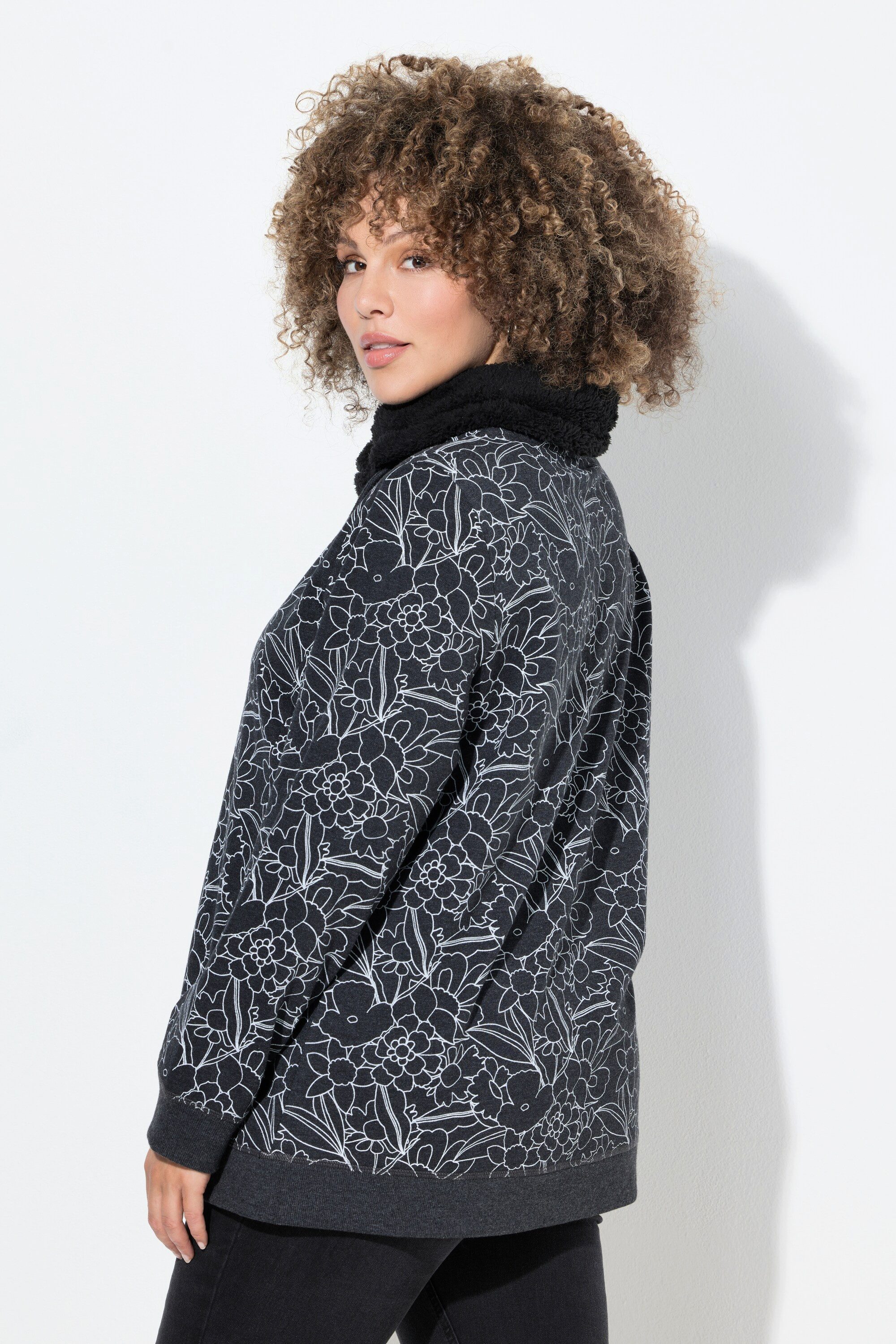 Ulla Popken Sweatshirt Sweatshirt bedruckt Teddy-Stehkragen Langarm – Bild 3 von 4