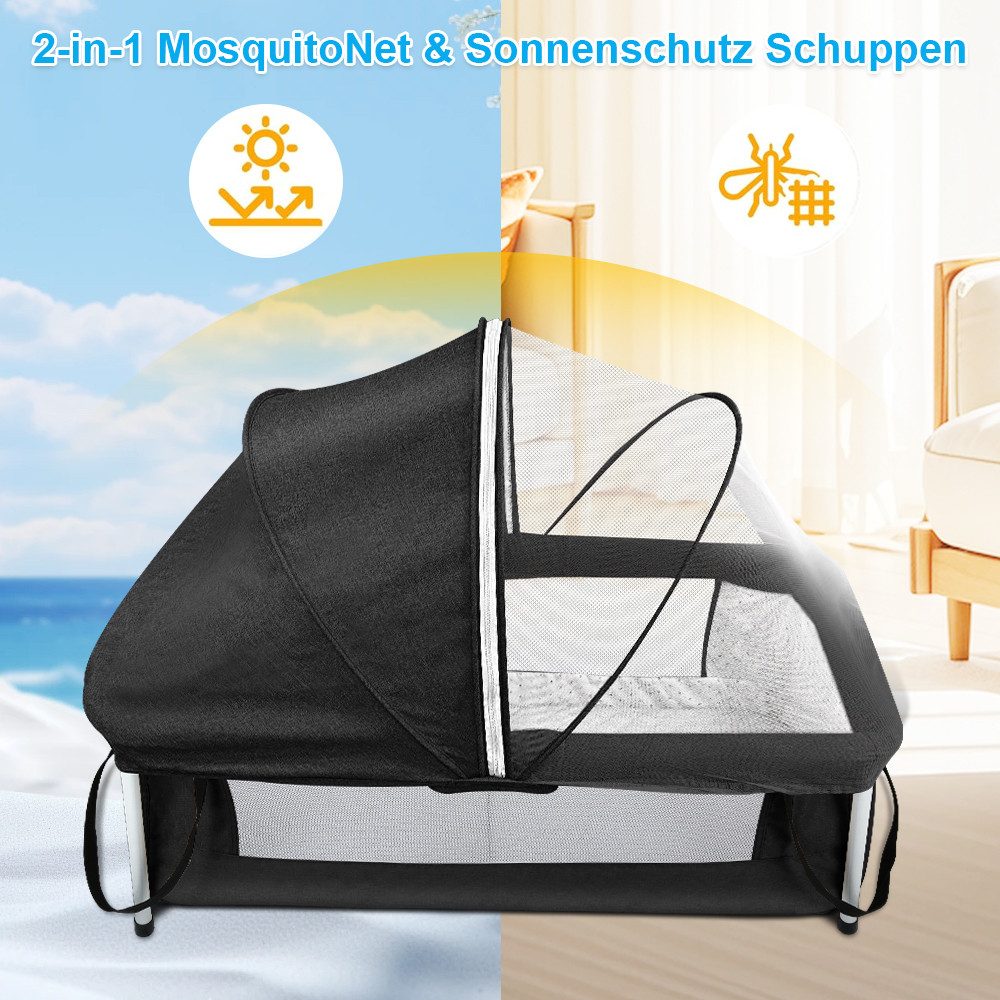 JEOBEST Baby-Reisebett 2-in-1 Reisebett, Faltbares Kinderreisebett Kinderbett mit Moskitonetz, Babybett mit weicher Komfort-Matratze inkl. Rucksack-Tragetasche