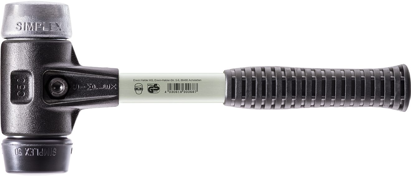 Halder KG Hammer SIMPLEX-Schonhämmer, mit verstärktem Stahlgussgehäuse und Fiberglasstiel Ø=60 mm 3729.060