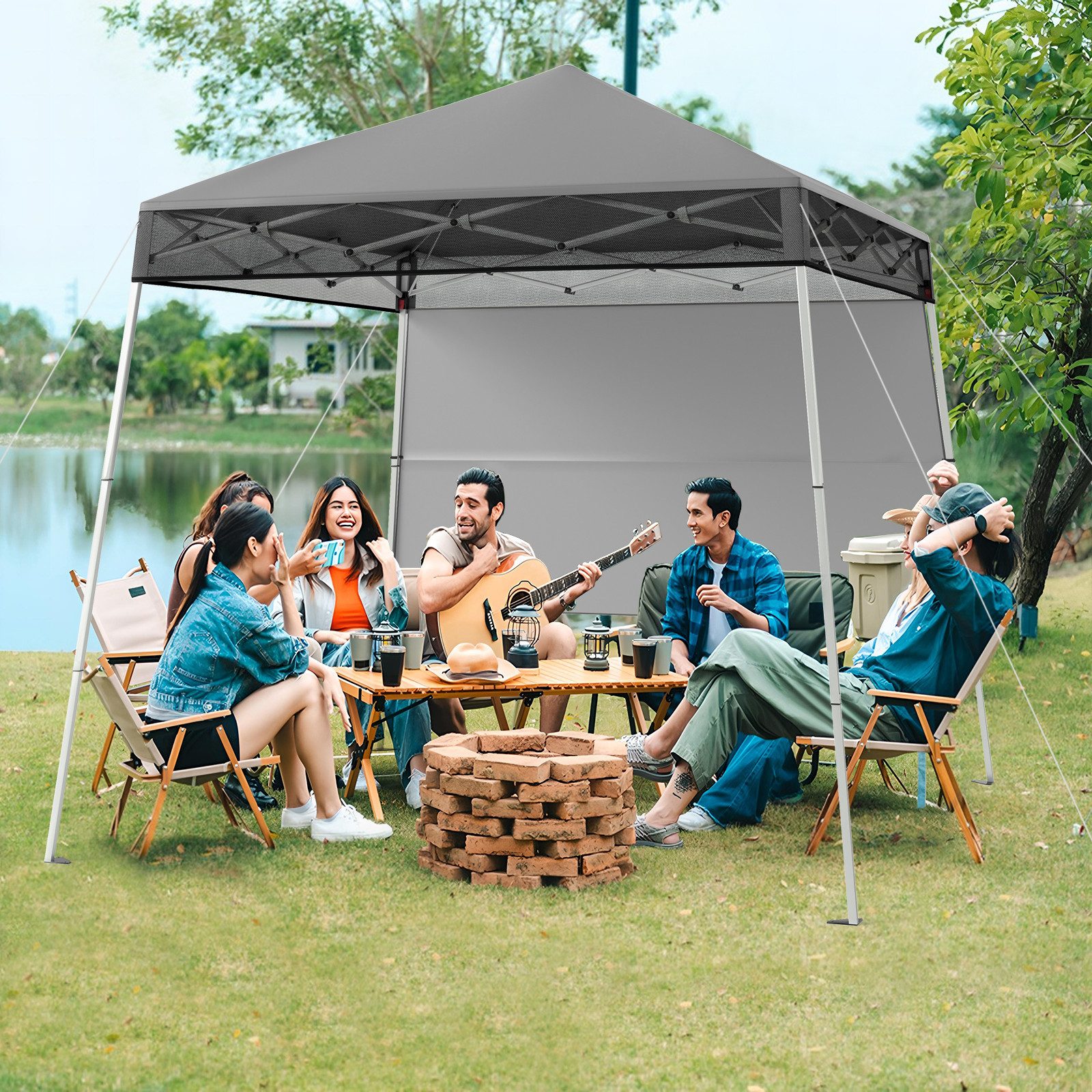 COSTWAY Faltpavillon, mit 1 Seitenteilen, 182x182 cm Pop-up Pavillon mit 1 Seitenwand, faltbar