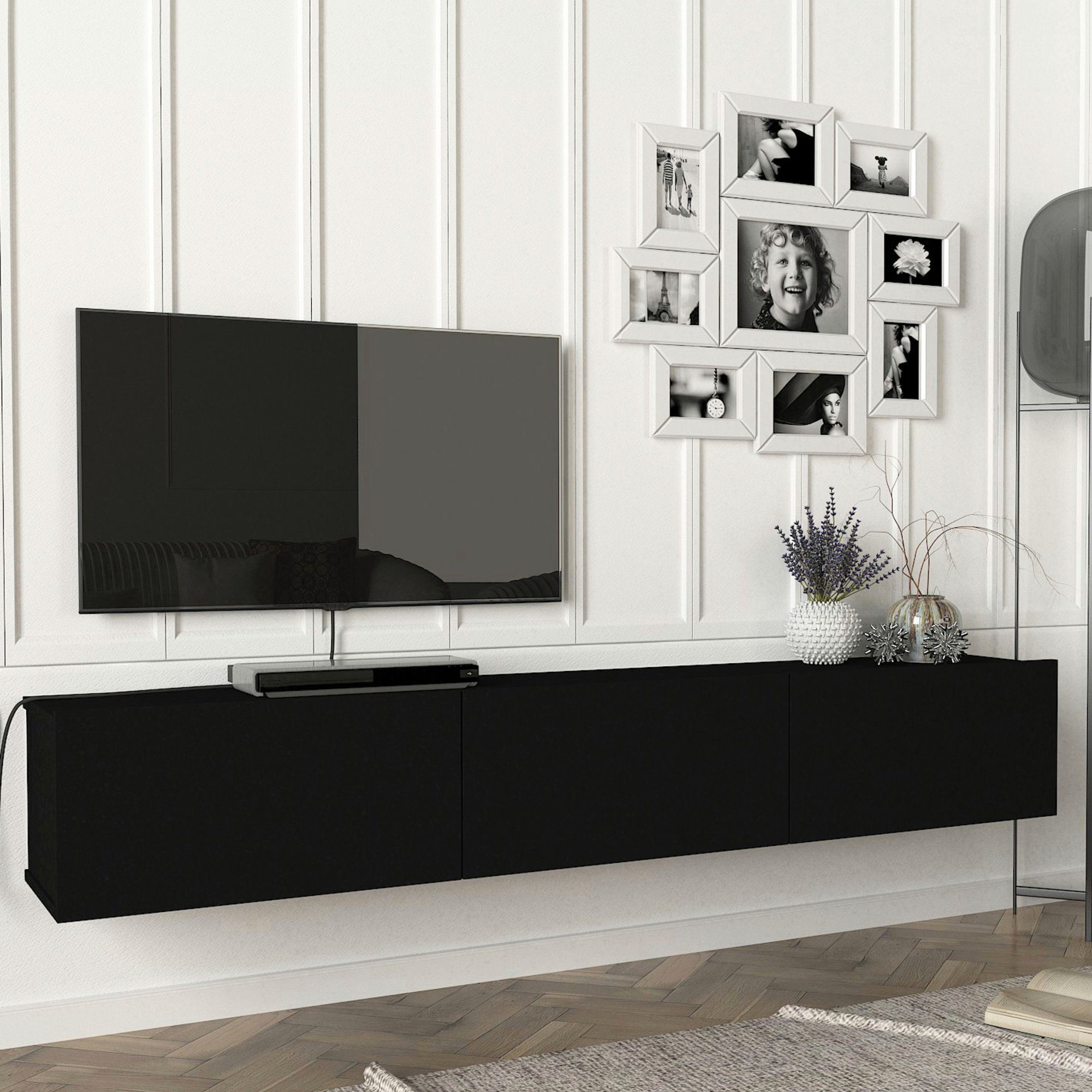 en.casa TV-Schrank »Vihti« Fernsehschrank 180x31x29,5cm Schwarz günstig online kaufen