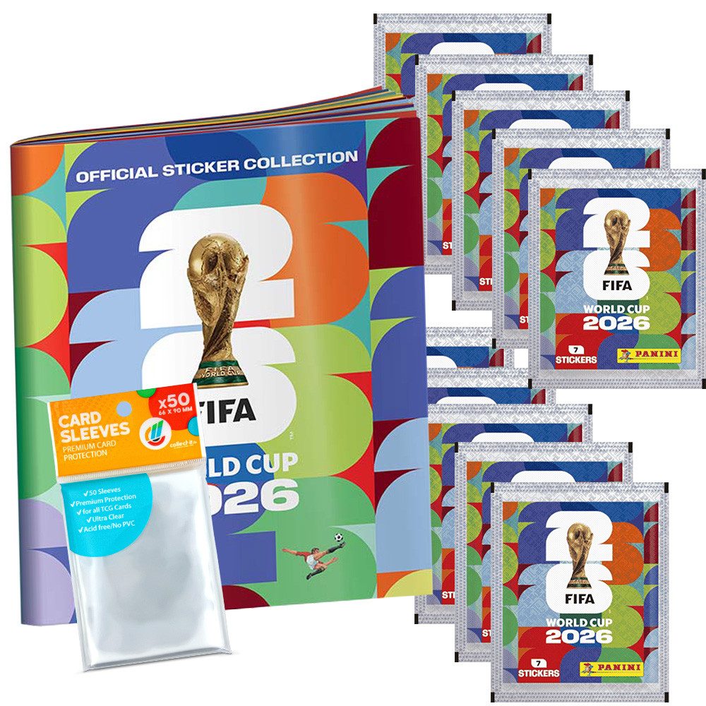 Panini Sammelkarte World Cup 2026 Sticker - 1 Sammelalbum + 10 Tüten+ Hüllen