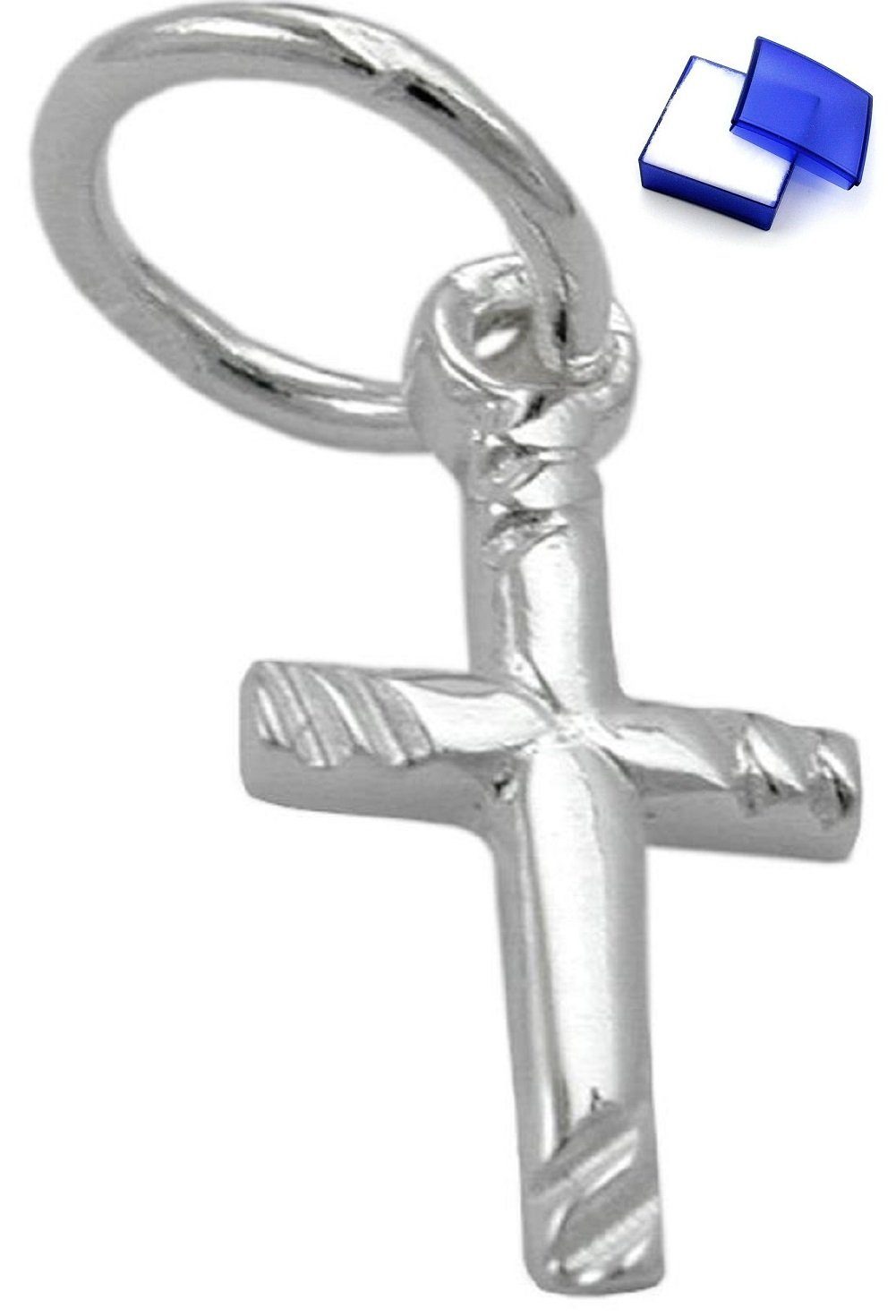 Herren Schmuck unbespielt Kreuzanhänger Kettenanhänger Anhänger Mini-Kreuz 12 x 6 mm glänzend Schrägstreifen 925 Silber inkl. kl