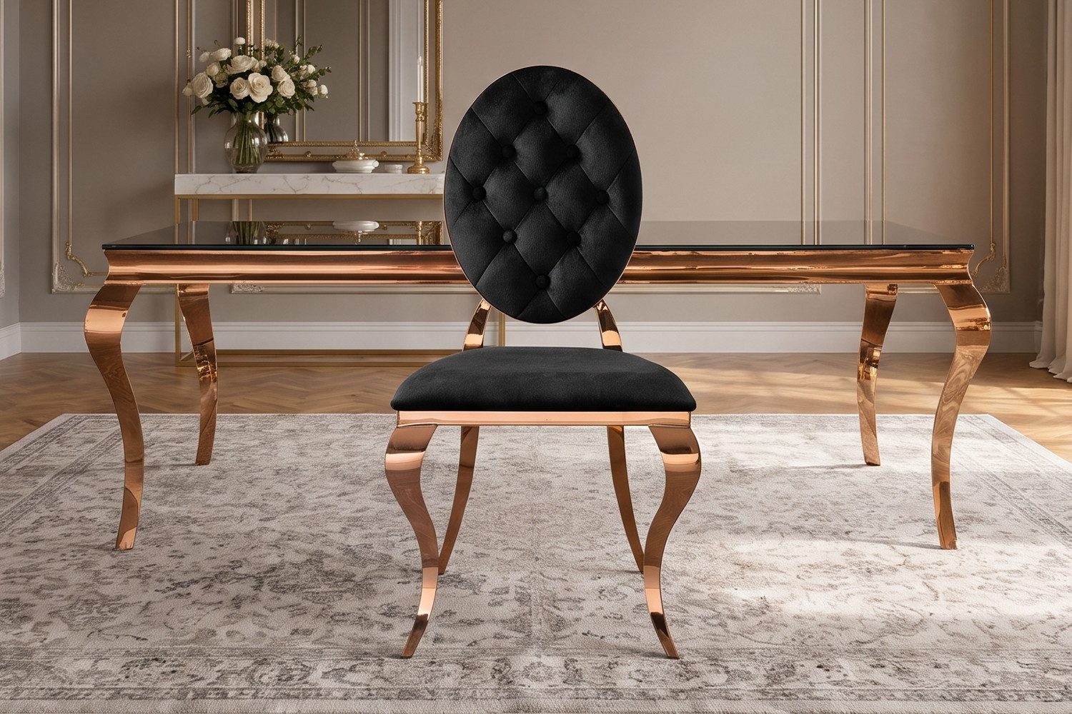 KAWOLA Esszimmerstuhl, Esszimmerstuhl Velvet schwarz roségold