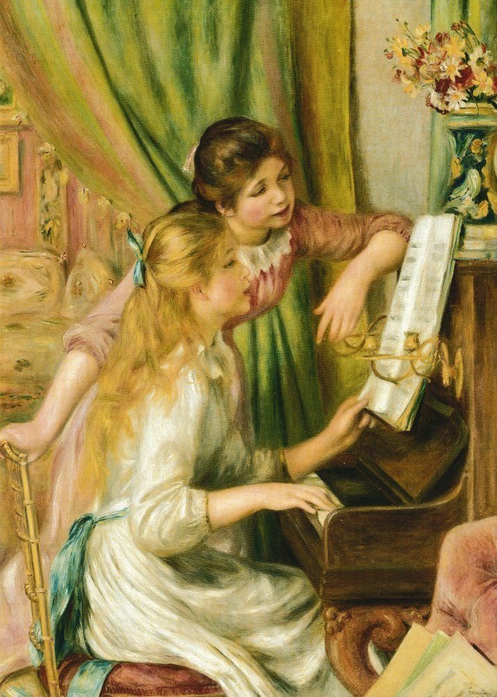 Postkarte Kunstkarte Pierre Auguste Renoir "Mädchen am Klavier"