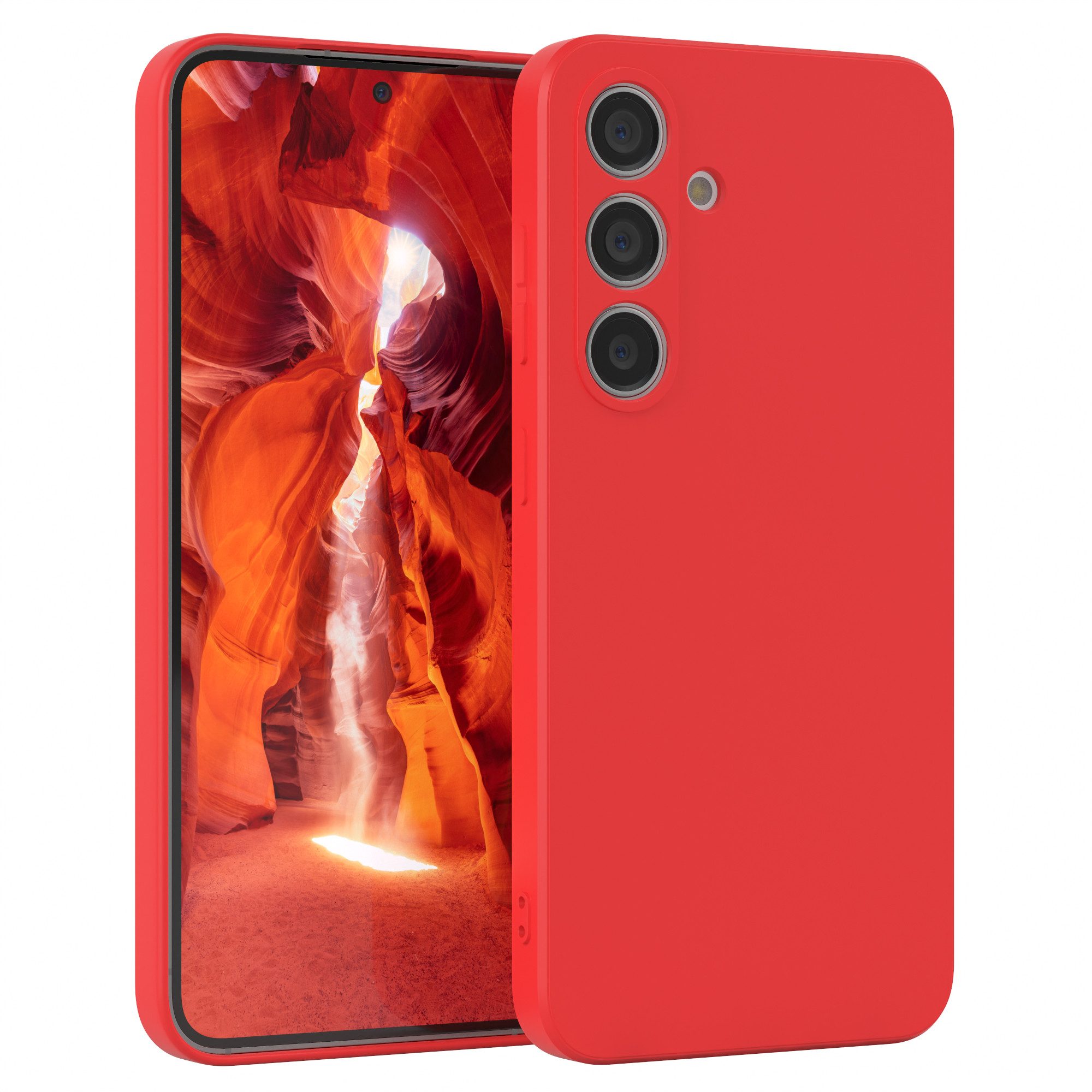 EAZY CASE Handyhülle für Samsung Galaxy S24 Hülle Silikon 6,2 Zoll, Silikon Schutzhülle mit Kameraschutz stoßfest Handycover elastisch Rot
