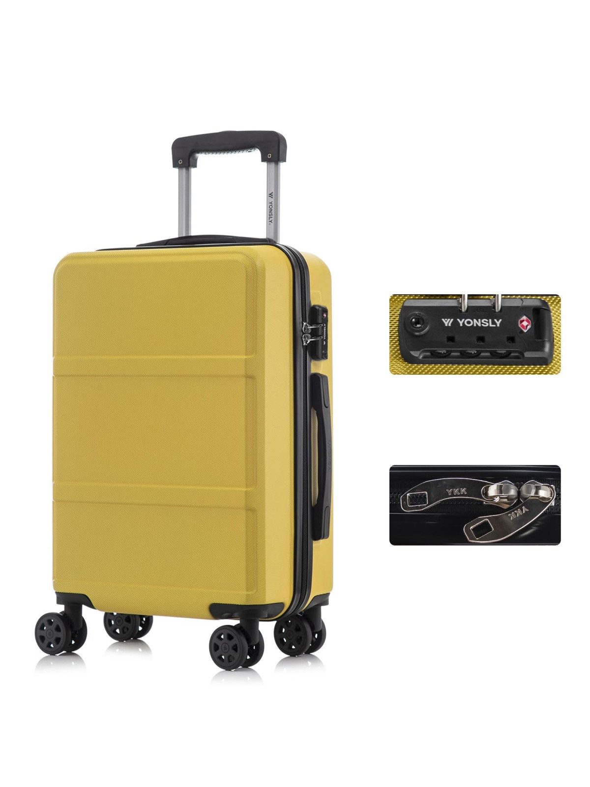 YONSLY Handgepäck-Trolley Premium Reisekoffer Hartschalen-Trolley Rollkoffer ABS in M–XL, 4 Rollen, TSA-Schloss, YKK-Reißverschluss, austauschbare Rollen und Griffe