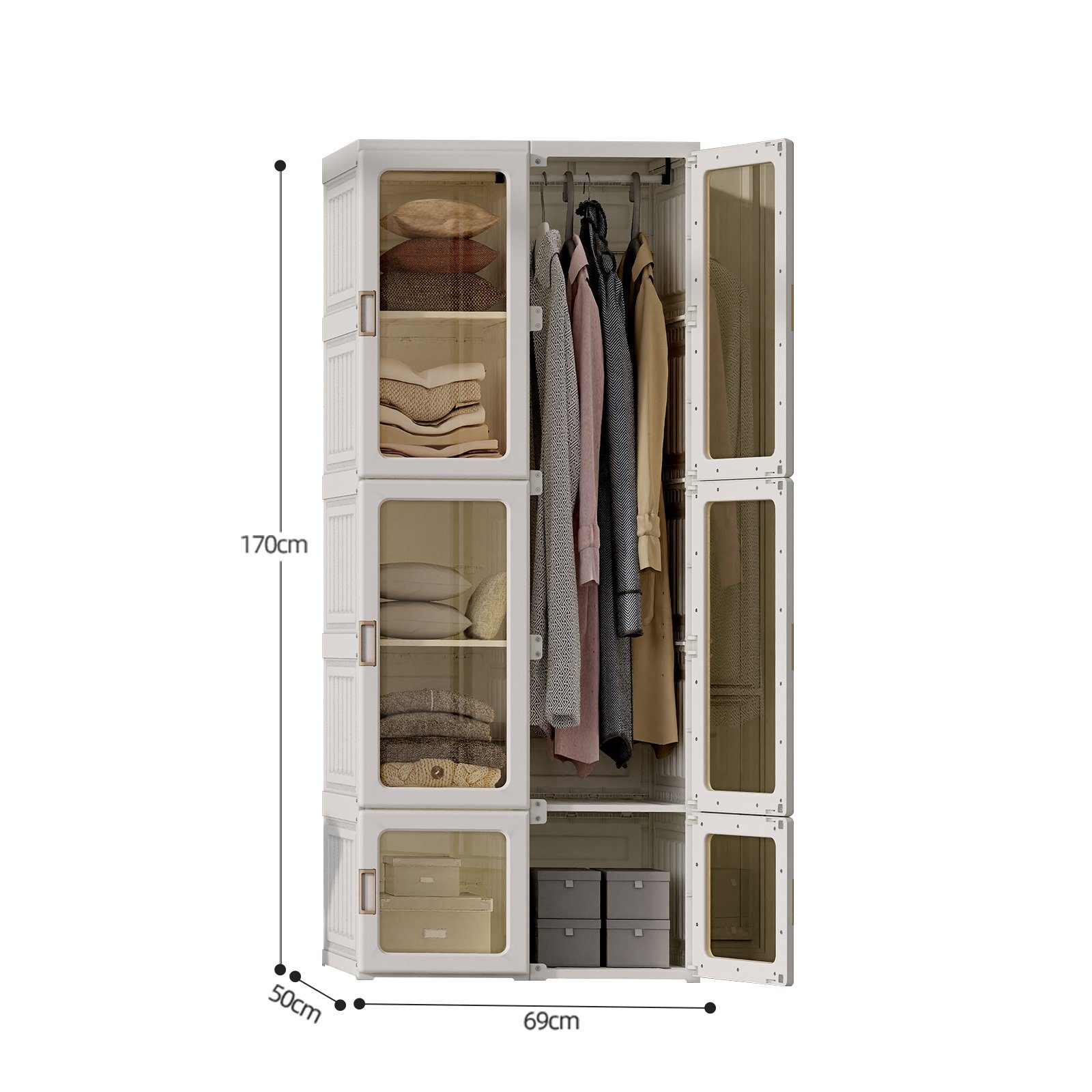 Kleiderschrank Faltbar Kleiderschränke, inkl. 6 transparent Tür mit magnetverschluss