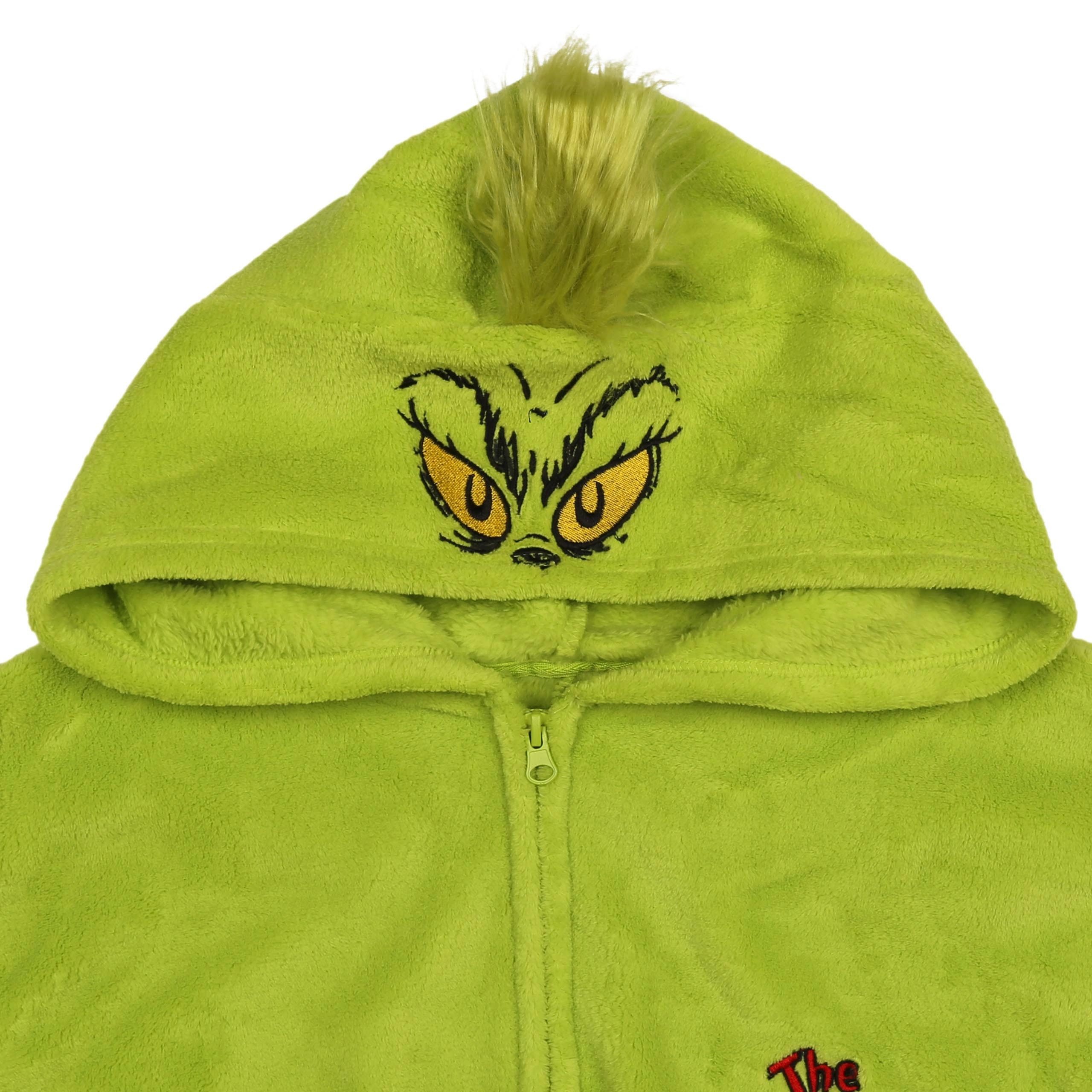 Sarcia.eu Schlafoverall Grinch Fleece-Einteiler mit Reißverschluss, warmer Damen-Onesie Kapuze