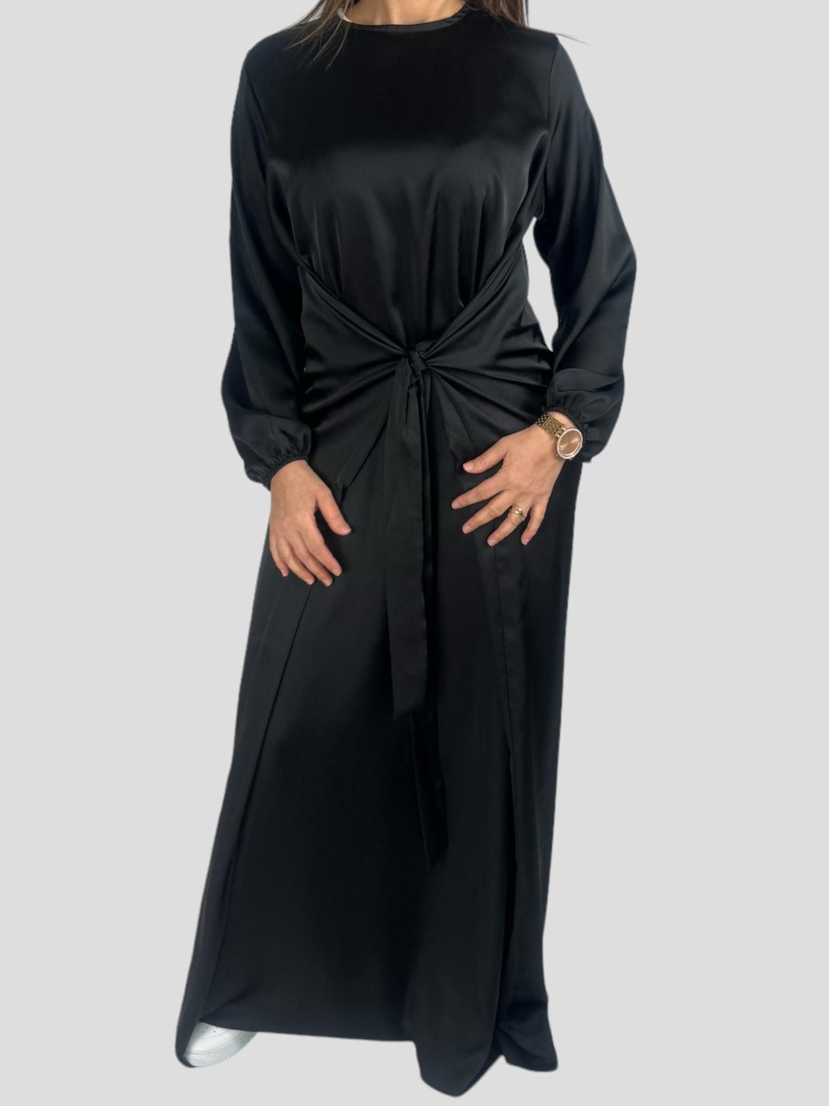 Aymasal Satinkleid Abaya Lara mit integriertem Band Islamicwear Abendkleid Islam Glänzender geschmeidiger Satin Stoff, Luxuriöses erscheinen