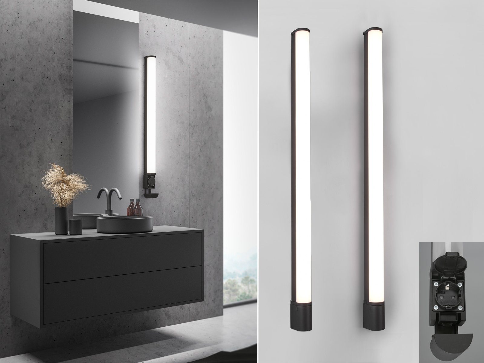 meineWunschleuchte Spiegelleuchte, seitlich mit Steckdose & Schalter ...