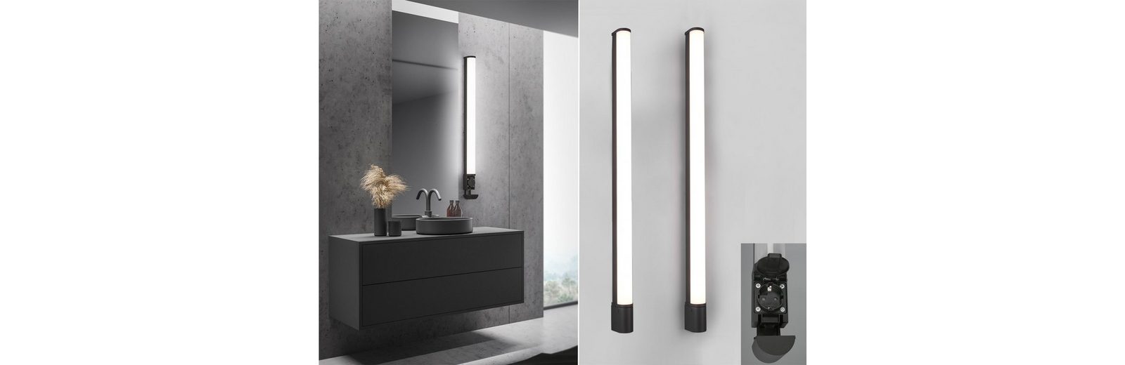 meineWunschleuchte Spiegelleuchte, seitlich mit Steckdose & Schalter, 2er Set LED BadLampen für