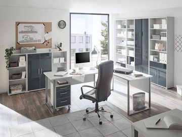 Moebel-Eins Bücherregal, OFFICE DELUXE Büroschrank niedrig, Material Dekorspanplatte/Glas, grau/graphit lackiert