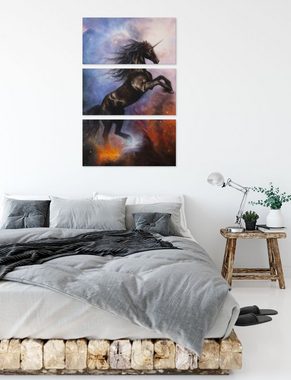 Pixxprint Leinwandbild Traumhaftes schwarzes Einhorn, Traumhaftes schwarzes Einhorn 3Teiler (120x80cm) (1 St), Leinwandbild fertig bespannt, inkl. Zackenaufhänger