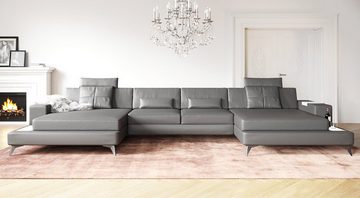 BULLHOFF Wohnlandschaft XXL Wohnlandschaft Leder Ecksofa Eckcouch U-Form Leder Designsofa LED Sofa Couch Grau »MÜNCHEN« von BULLHOFF