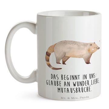 Mr. & Mrs. Panda Tasse Nasenbaer - Weiß - Geschenk, Kaffeebecher, Gute Laune, Tiere, lustige, Keramik, Einzigartiges Botschaft