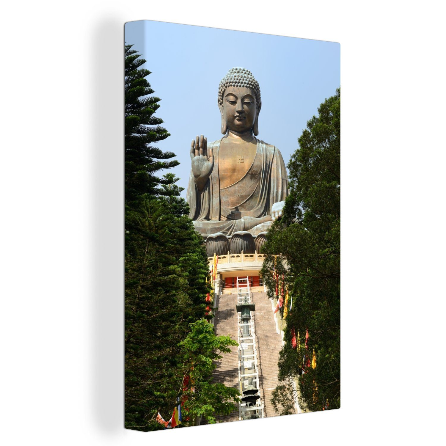 OneMillionCanvasses® Leinwandbild Die Treppe, die zum Tian Tan Buddha führt, (1 St), Leinwandbild fertig bespannt inkl. Zackenaufhänger, Gemälde, 20x30 cm