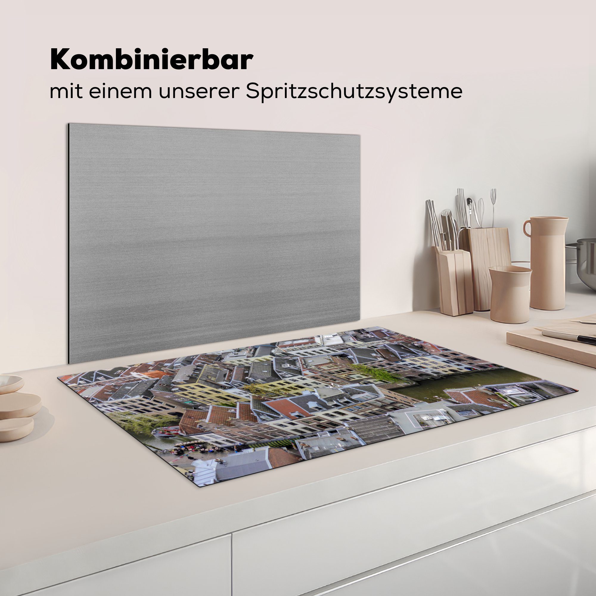 - MuchoWow Architektur, Herdblende-/Abdeckplatte tlg), (1 83x51 küche cm, Arbeitsplatte Ceranfeldabdeckung, für Himmel - Utrecht Vinyl,