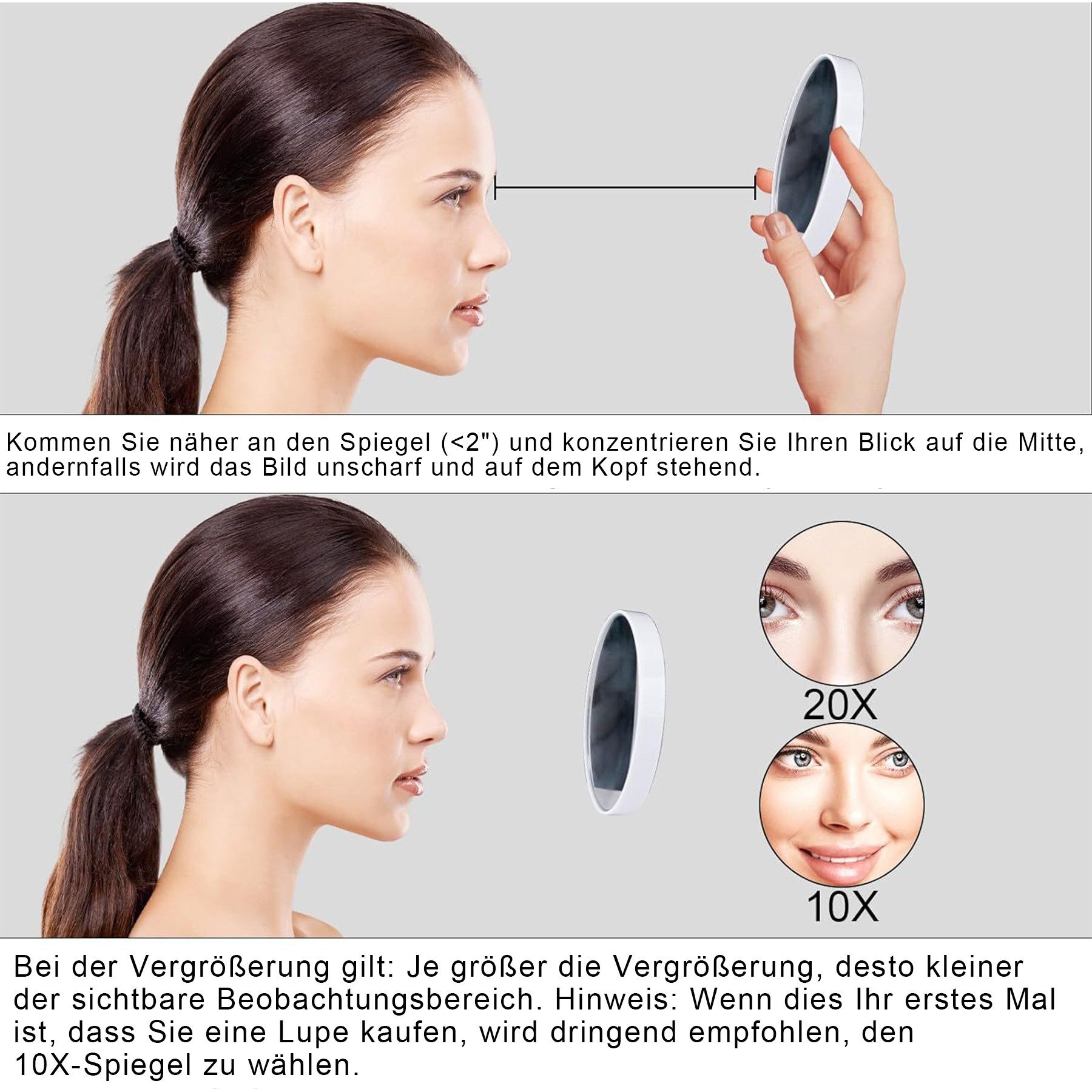 Senmudi Kosmetikspiegel Vergrößerungsspiegel Mit Saugnapf, 3 Stück 10X 20X 30X Kosmetikspiegel (Mit Vergrößerung,Vergrösserungsspiegel,Spiegel Klein Taschenspiegel, mit 2 Saugnäpfen, 8.8cm, Runde Make Up Spiegel, Schminkspiegel), für Zuhause,Badezimmer & unterwegs, tragbar, Entfernung von Mitesser