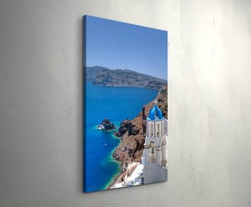 Sinus Art Leinwandbild Fotografie  Santorini Kirchenglocke und Kuppeldächer - Leinwandbild