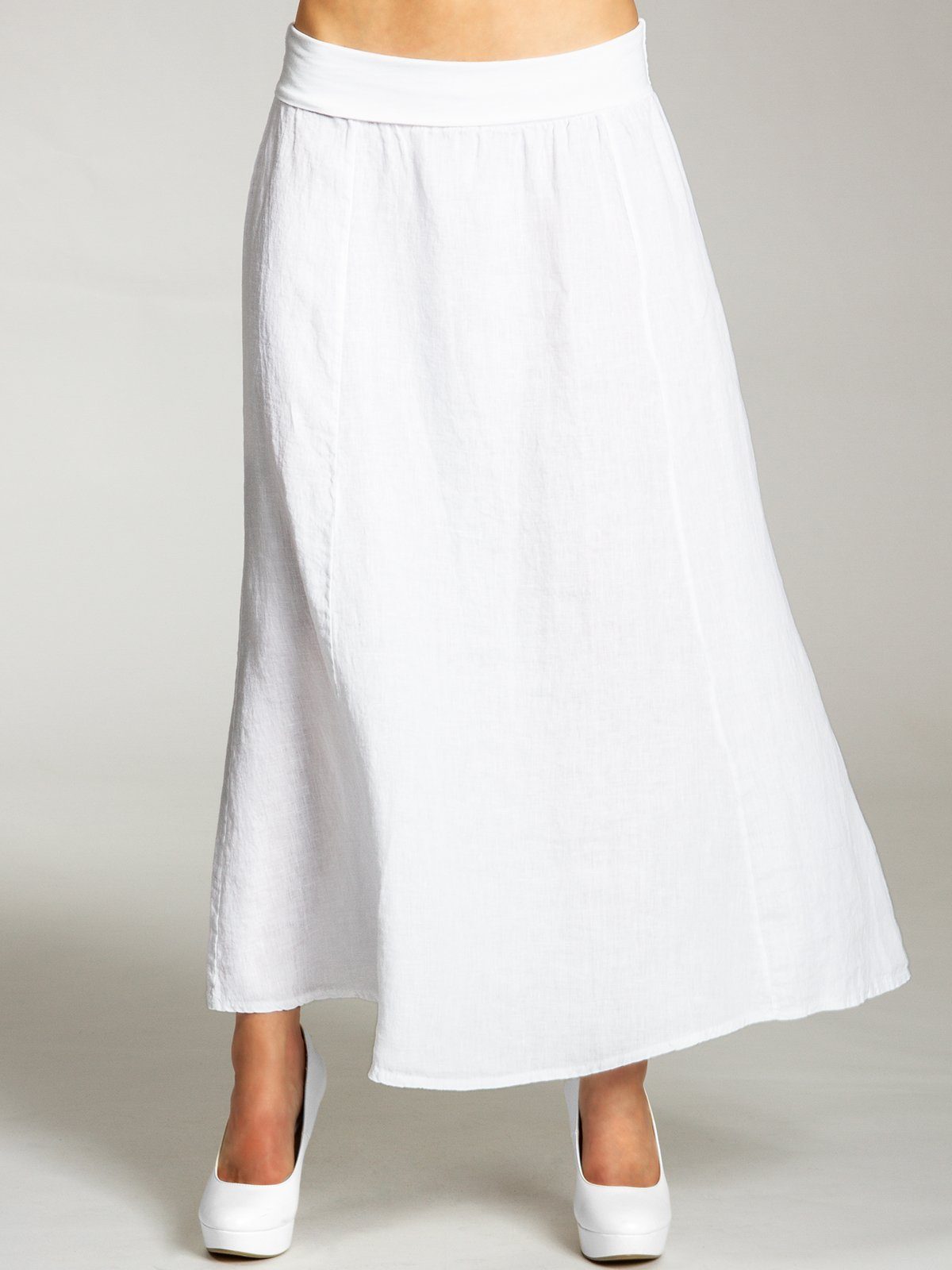 Caspar Faltenrock RO019 Damen langer Maxi Sommer Leinenrock mit figurfreundlichem Stretch Bund - Made in Italy